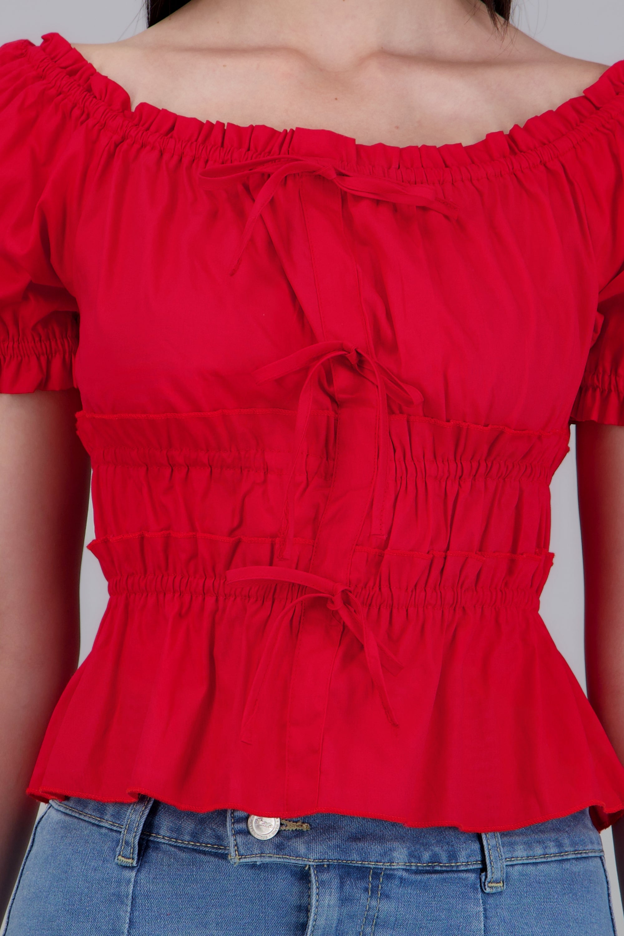 Blusa manga corta detalle resortes ROJO