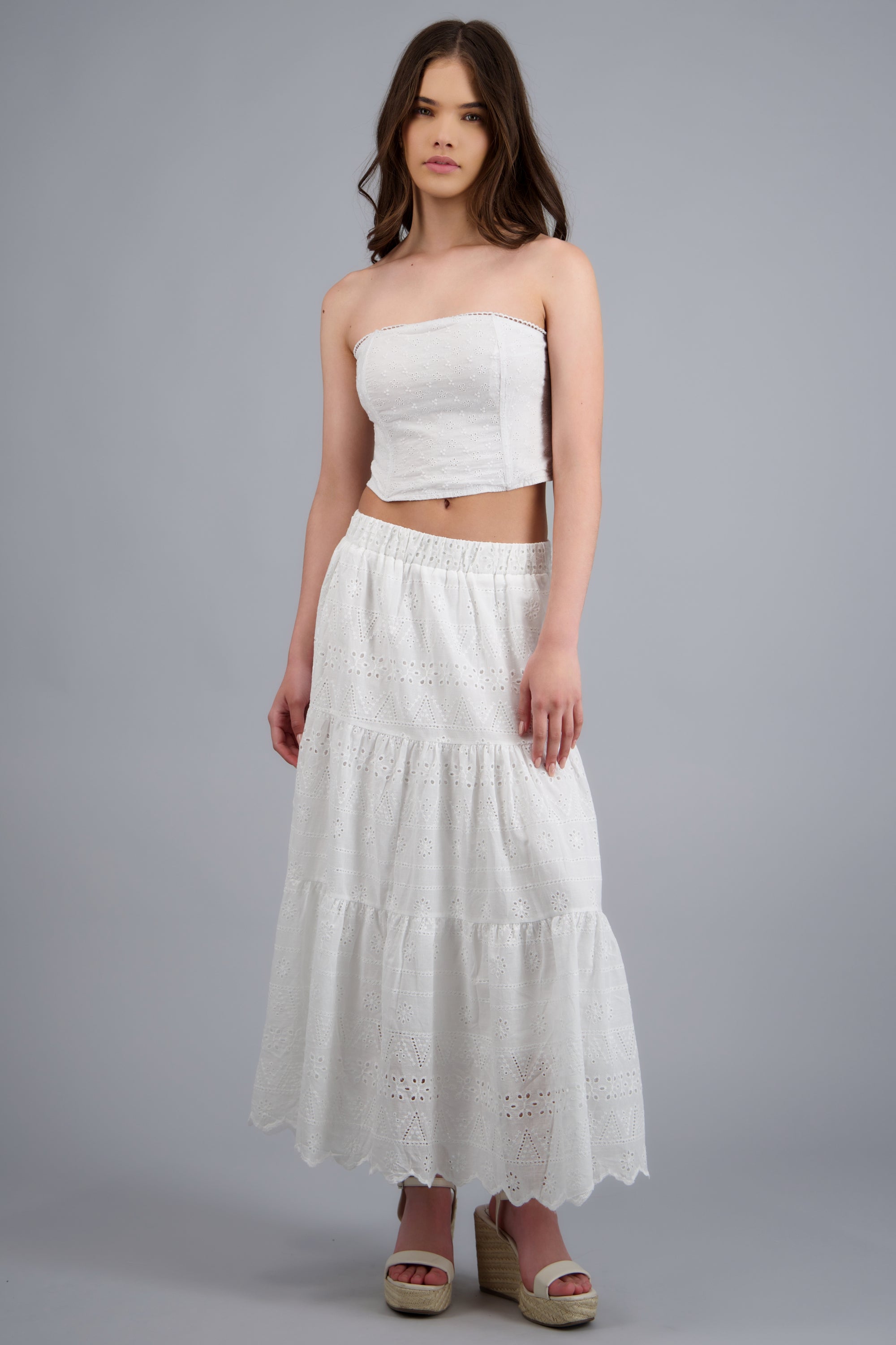 Falda maxi olanes det eyelet BLANCO