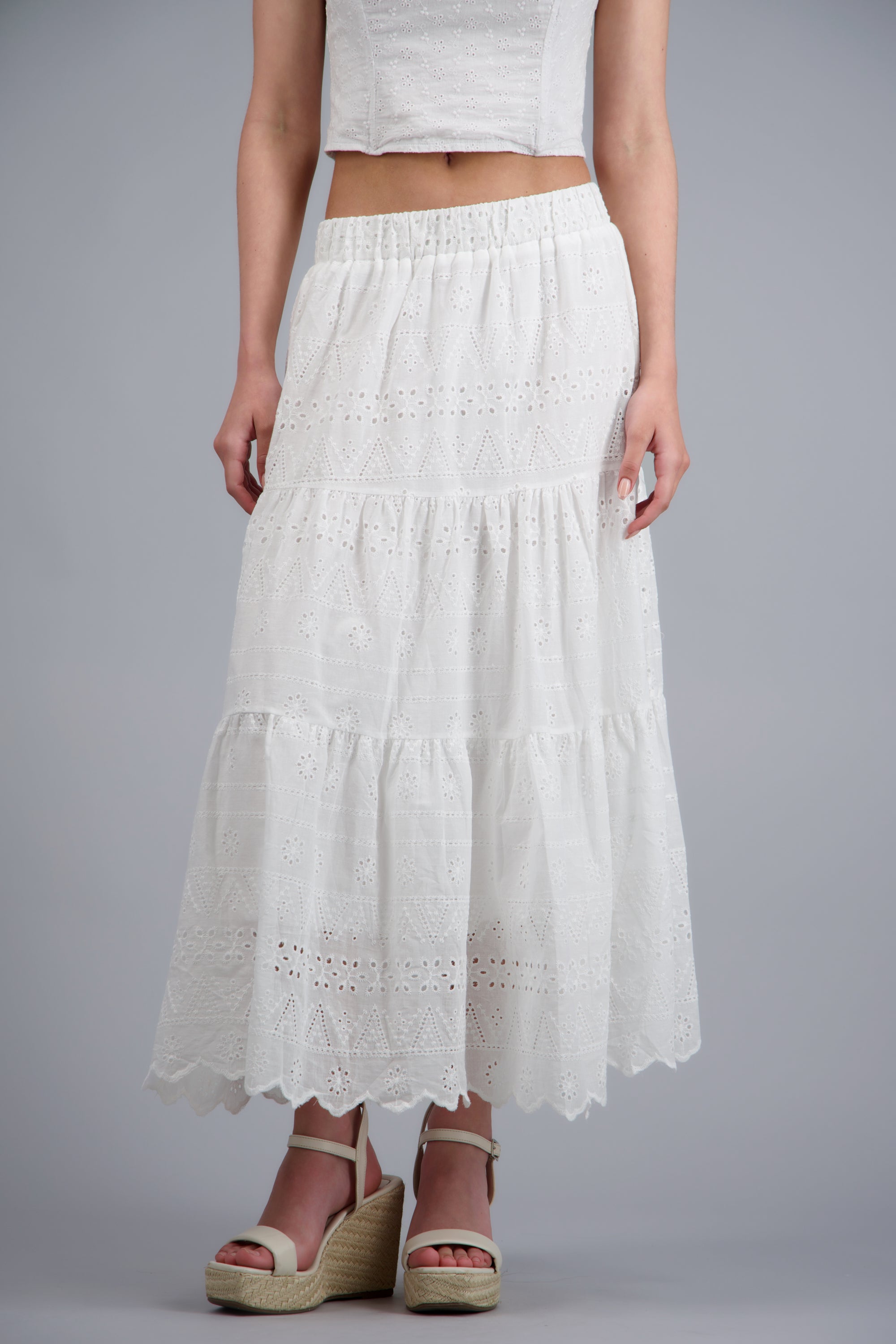 Falda maxi olanes det eyelet BLANCO