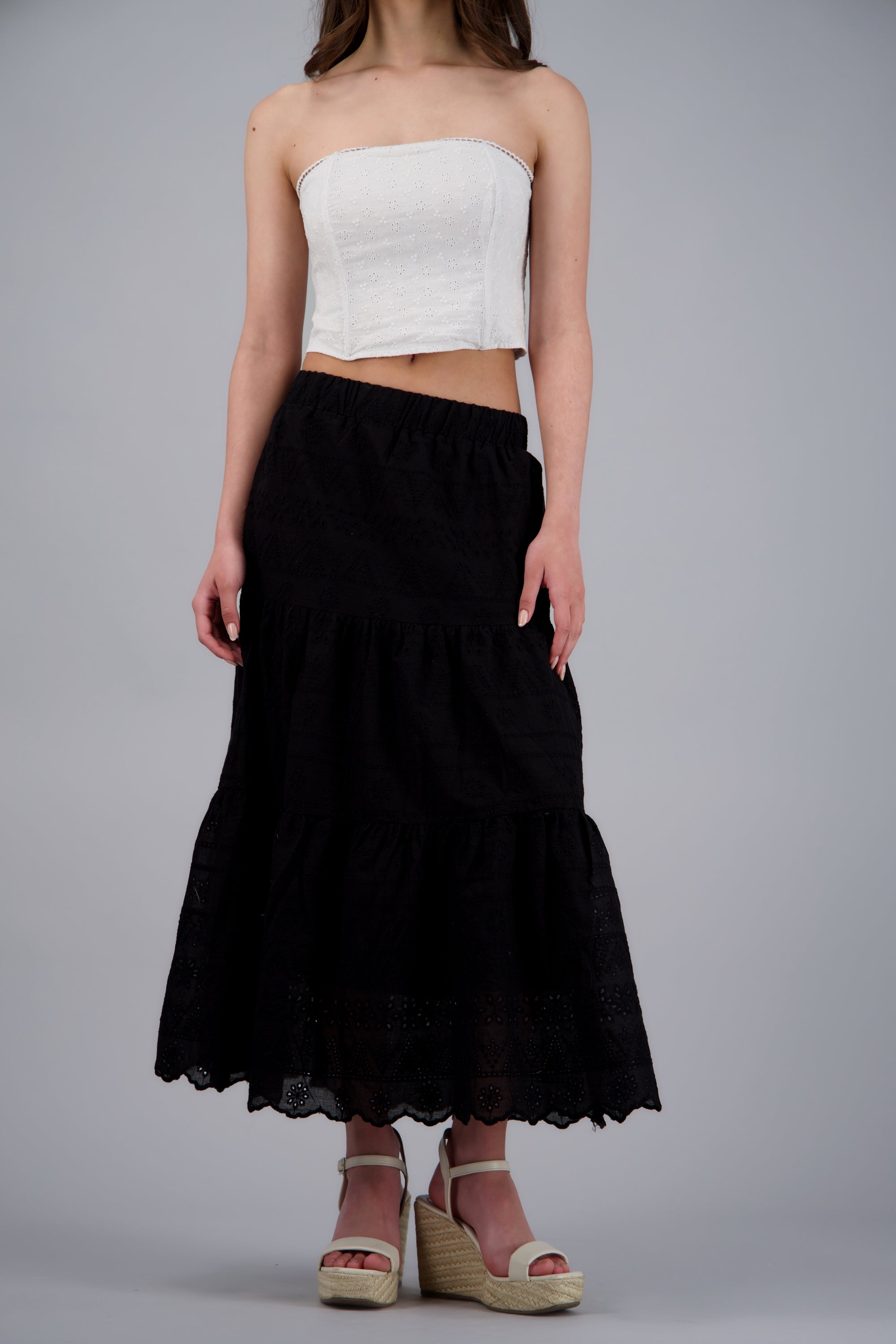 Falda maxi olanes det eyelet NEGRO