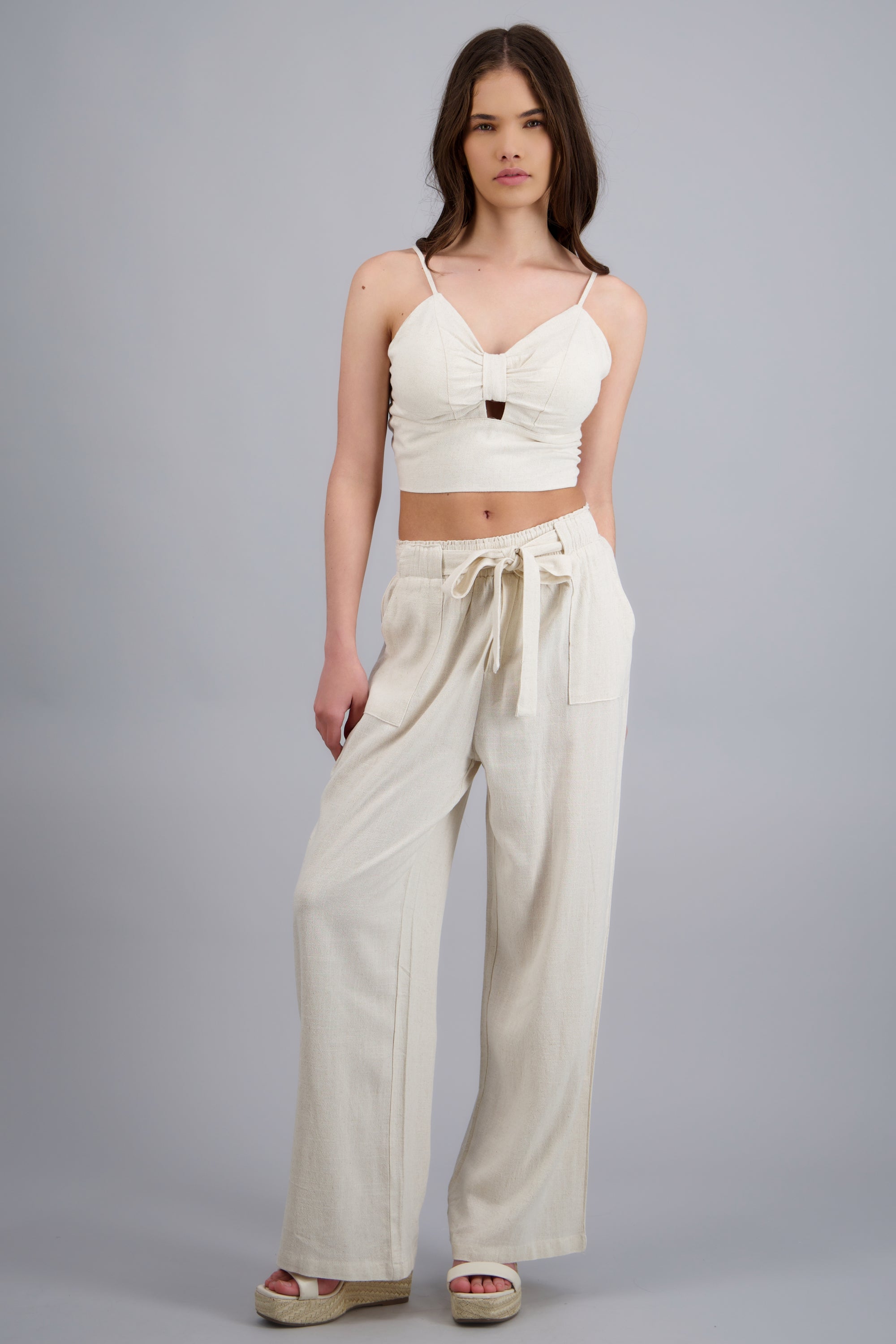 Pantalon lino detalle cinturon HUESO