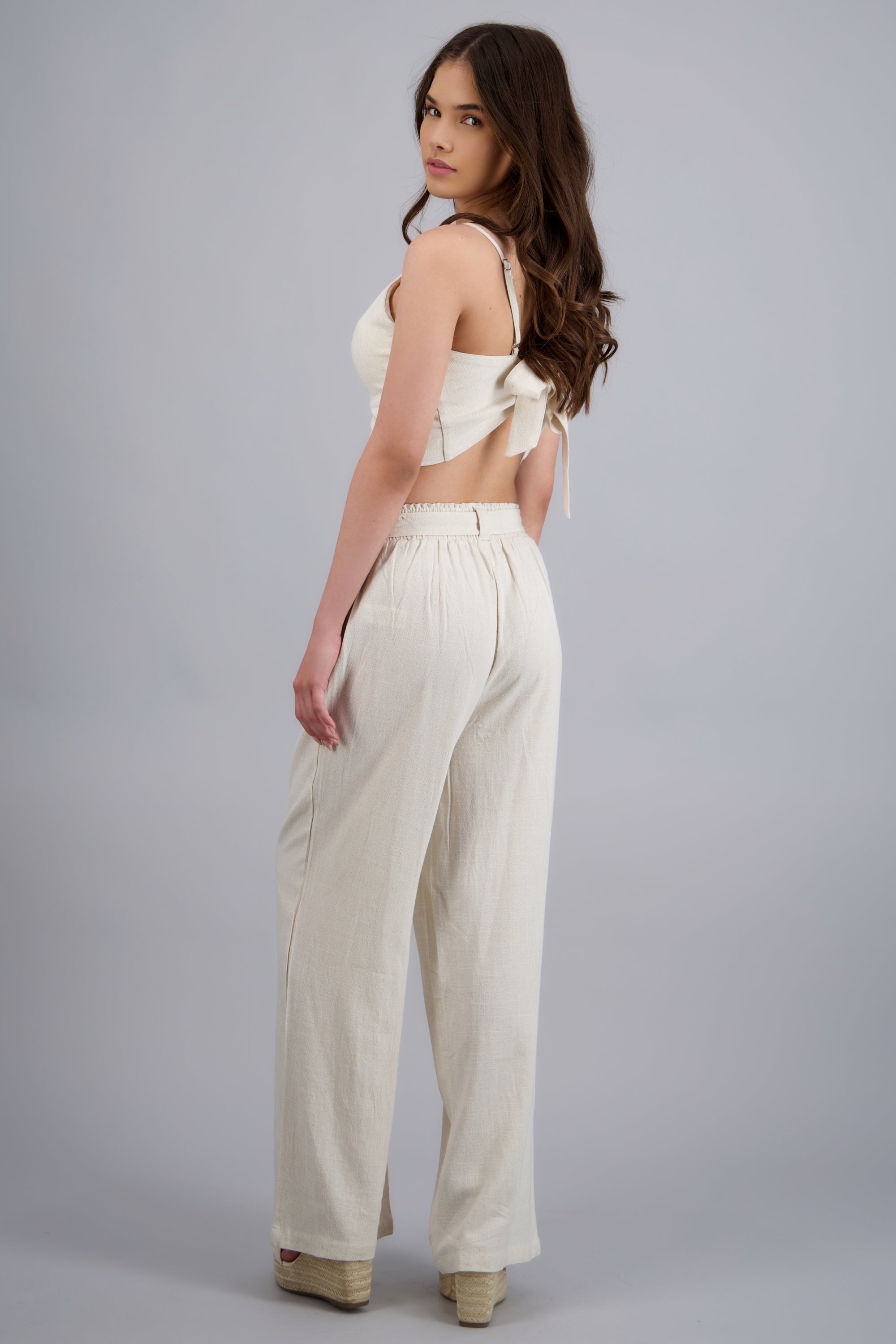 Pantalon lino detalle cinturon HUESO