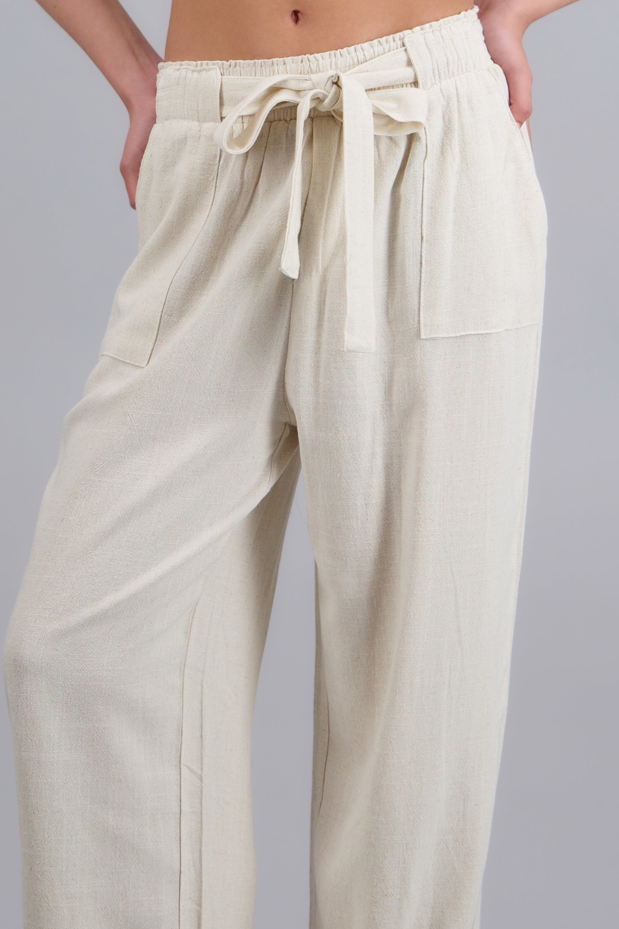 Pantalon lino detalle cinturon HUESO