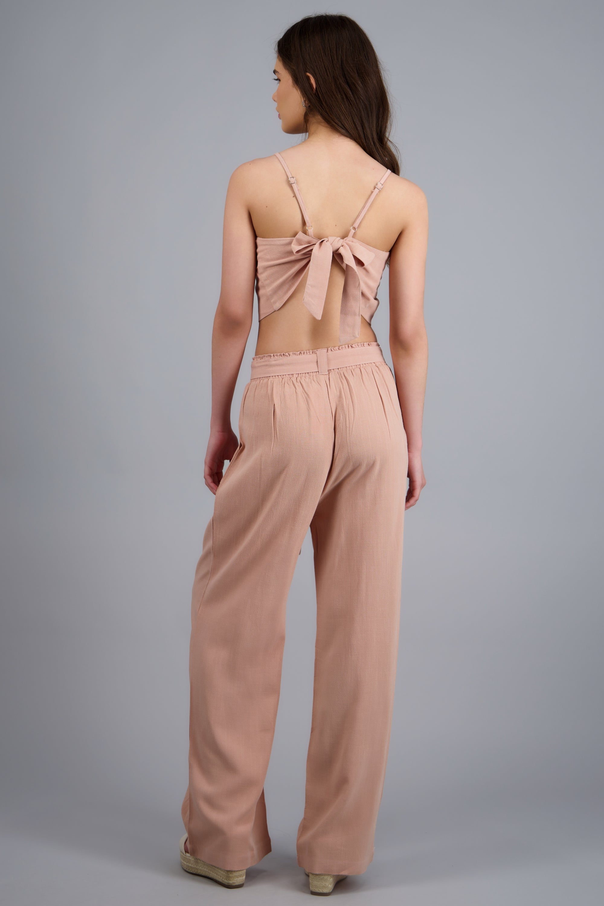 Pantalon lino detalle cinturon ROSA