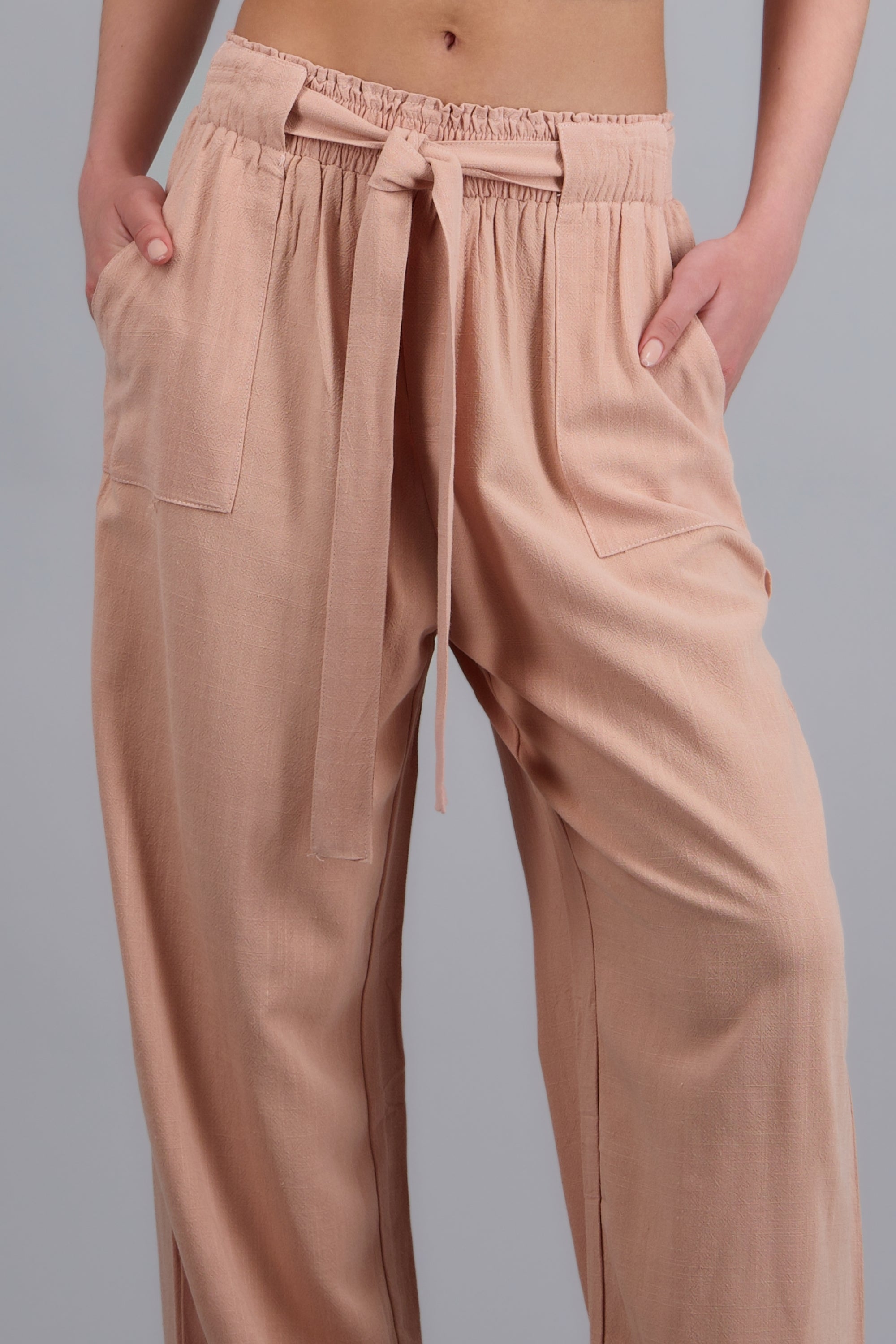 Pantalon lino detalle cinturon ROSA