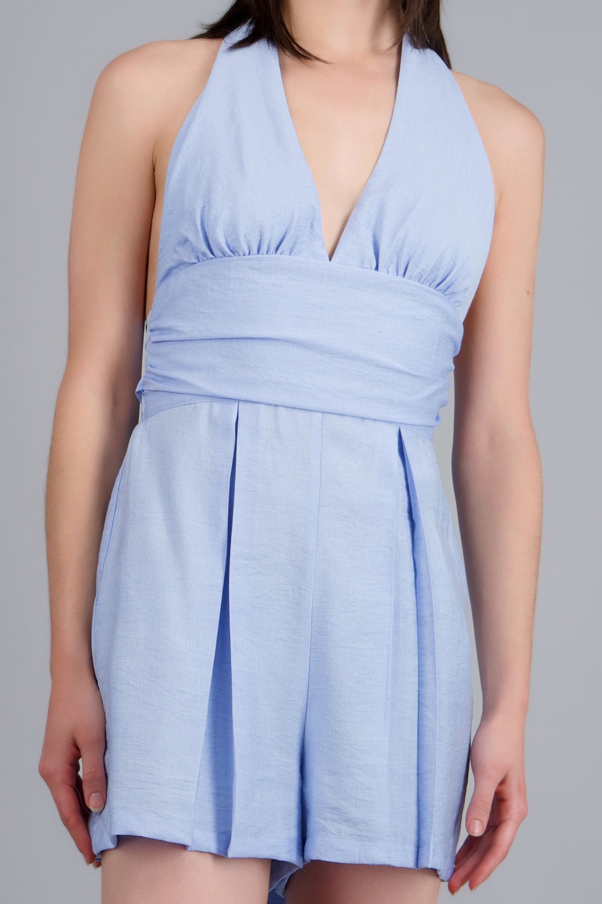 Romper cuello halter detalle moño AZUL CIELO