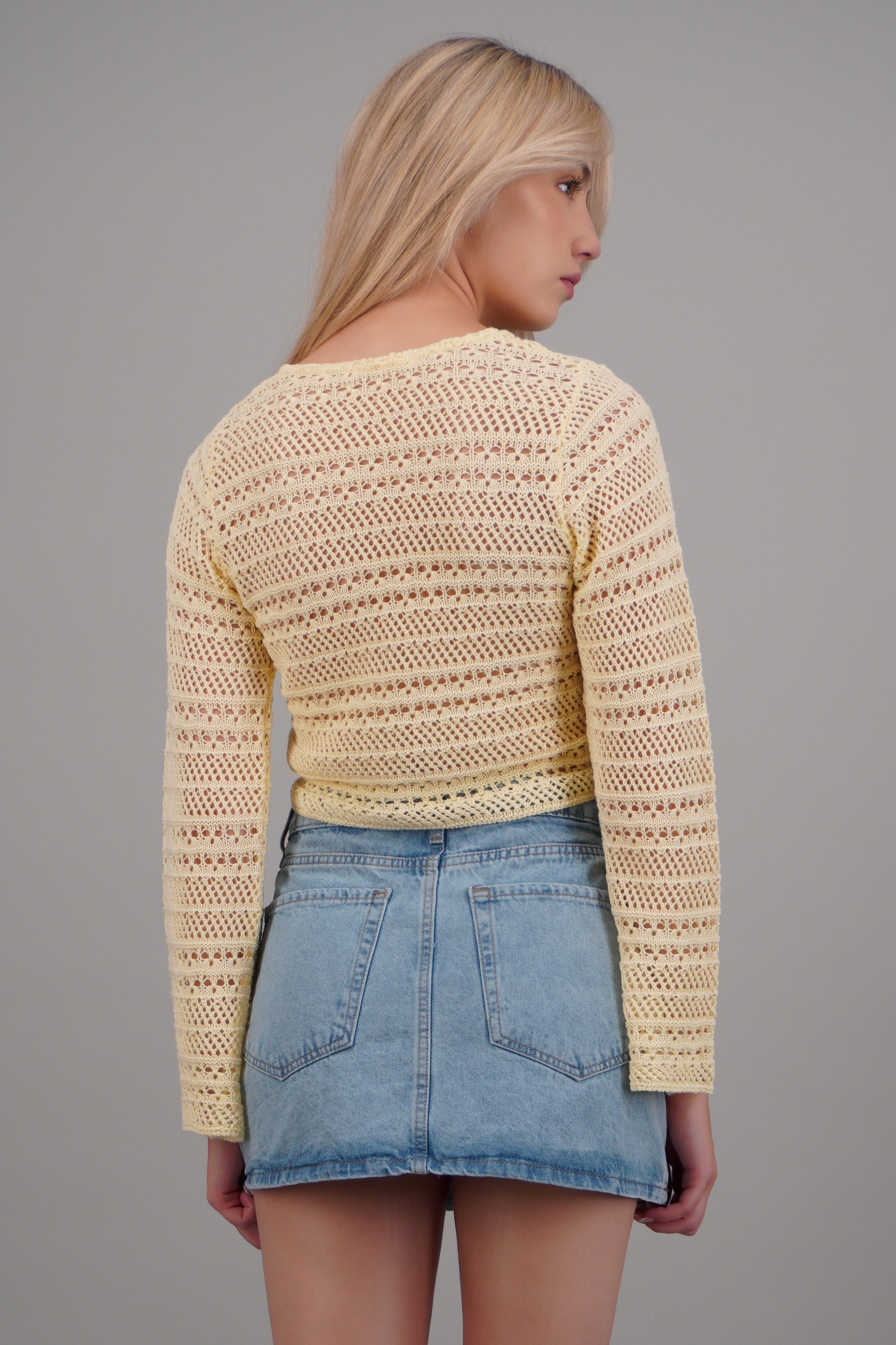 Cardigan calado detalle jareta AMARILLO PASTEL