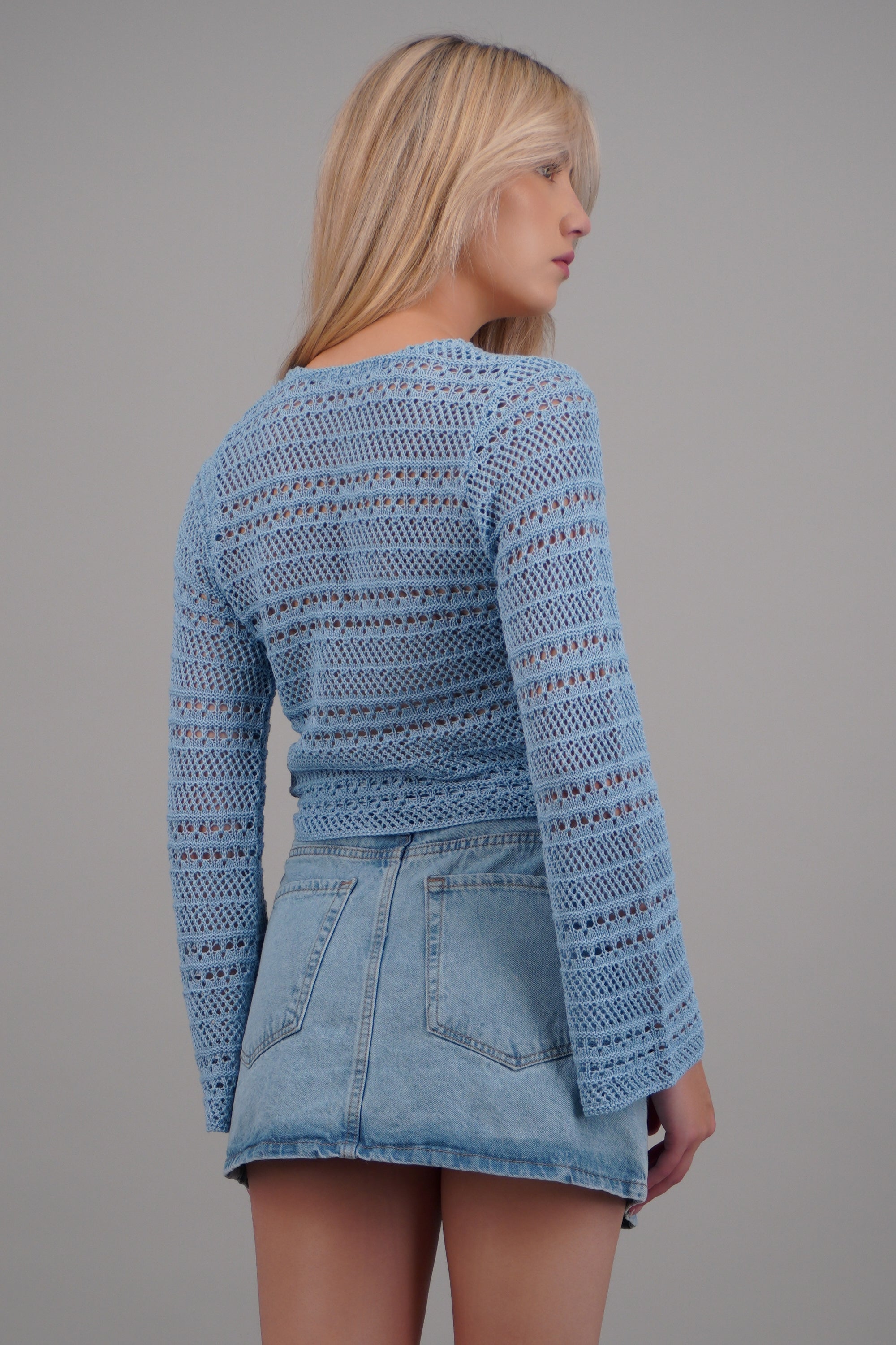 Cardigan calado detalle jareta AZUL PASTEL