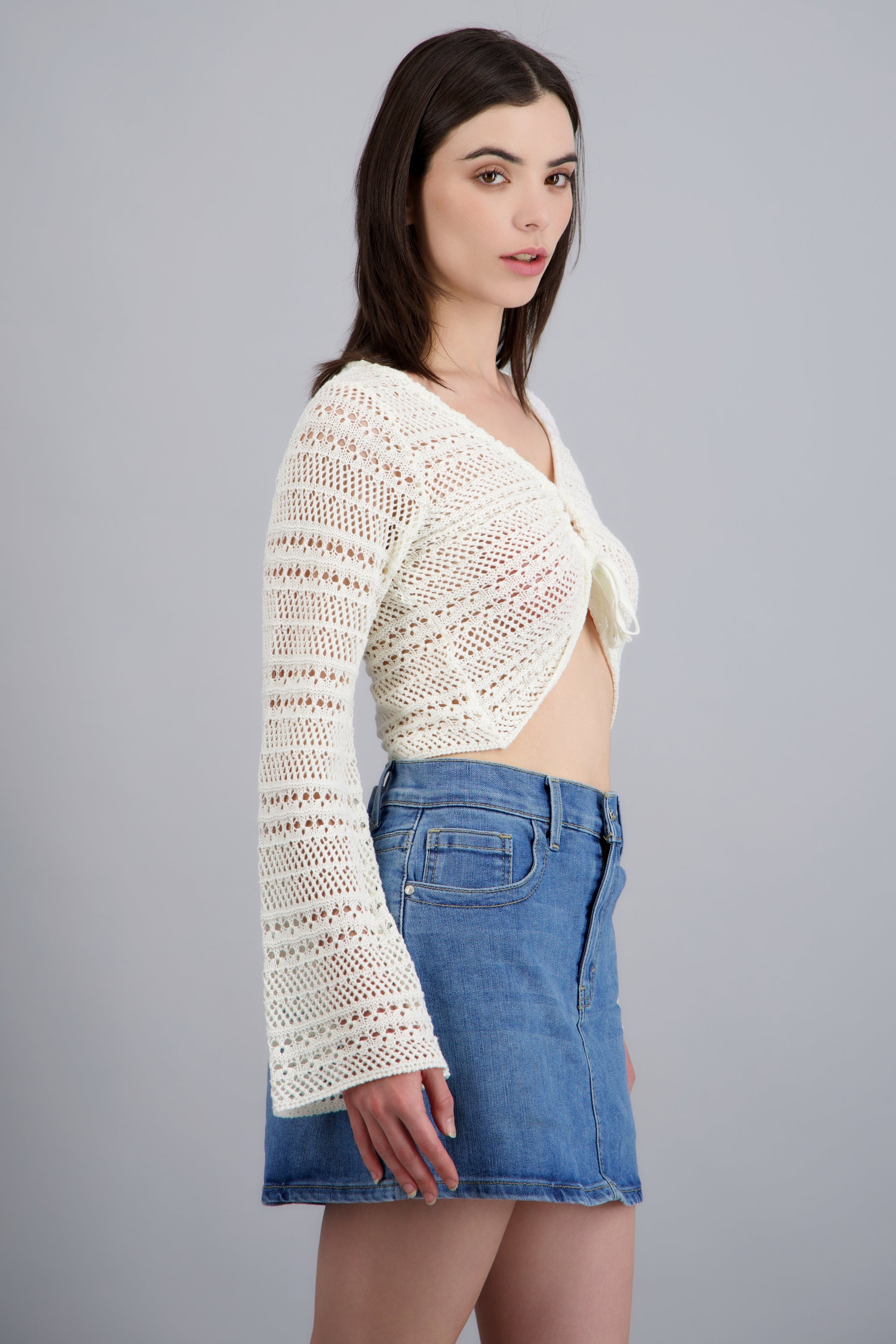 Cardigan calado detalle jareta HUESO