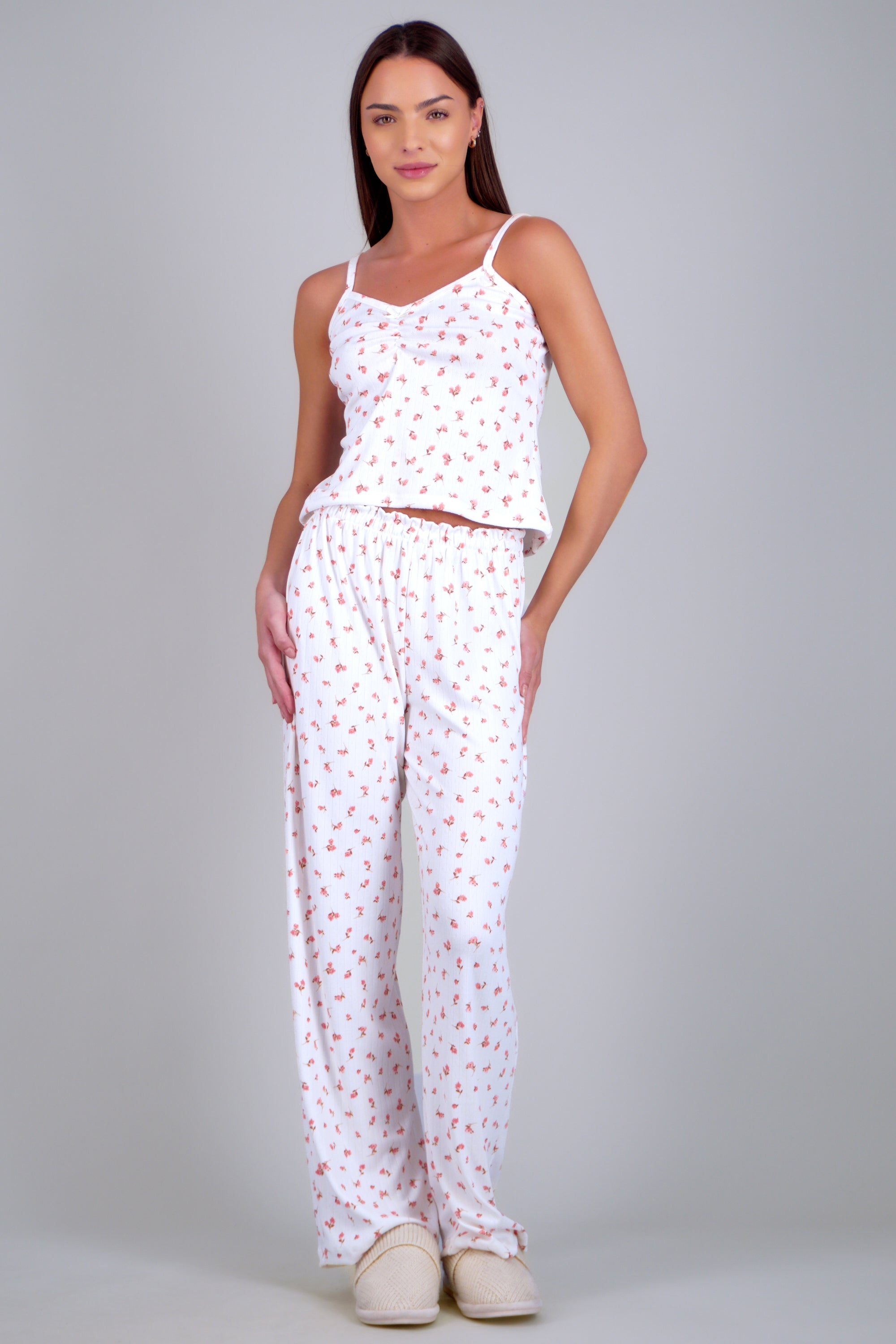Pijama tank top y pantalón estampado flores ROSA COMBO