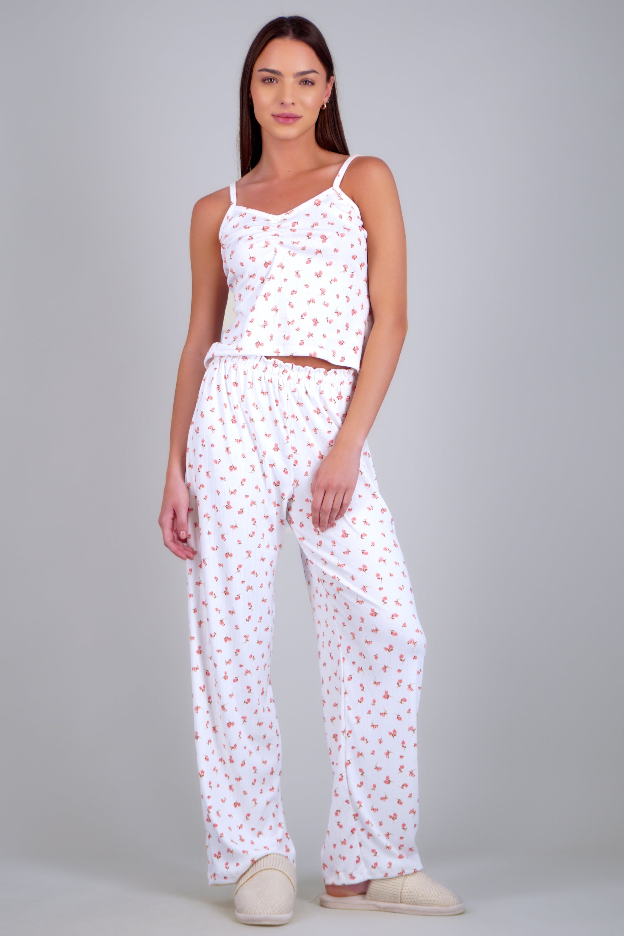 Pijama tank top y pantalón estampado flores ROSA COMBO