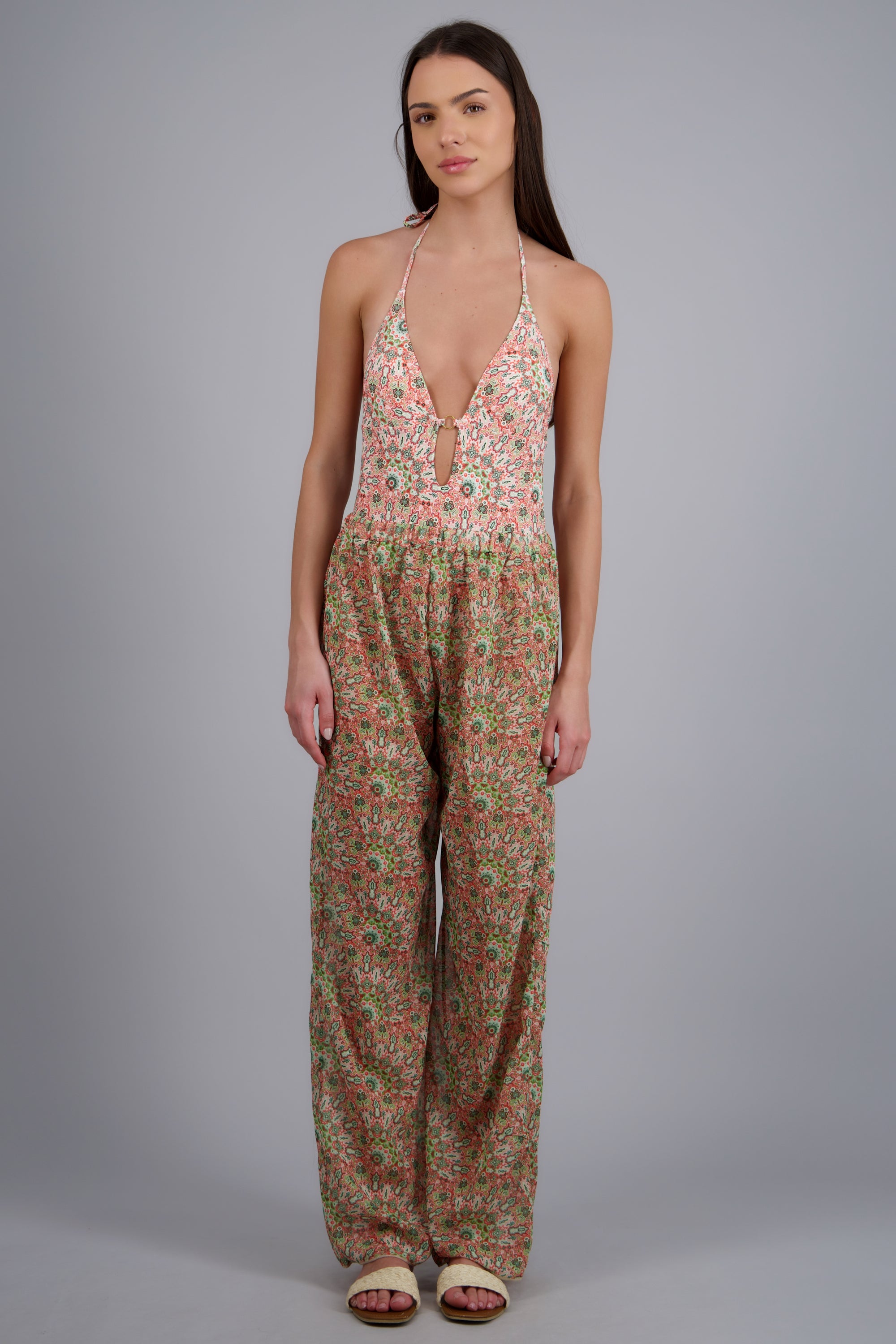 Traje de baño estampado con salida pantalon ROSA