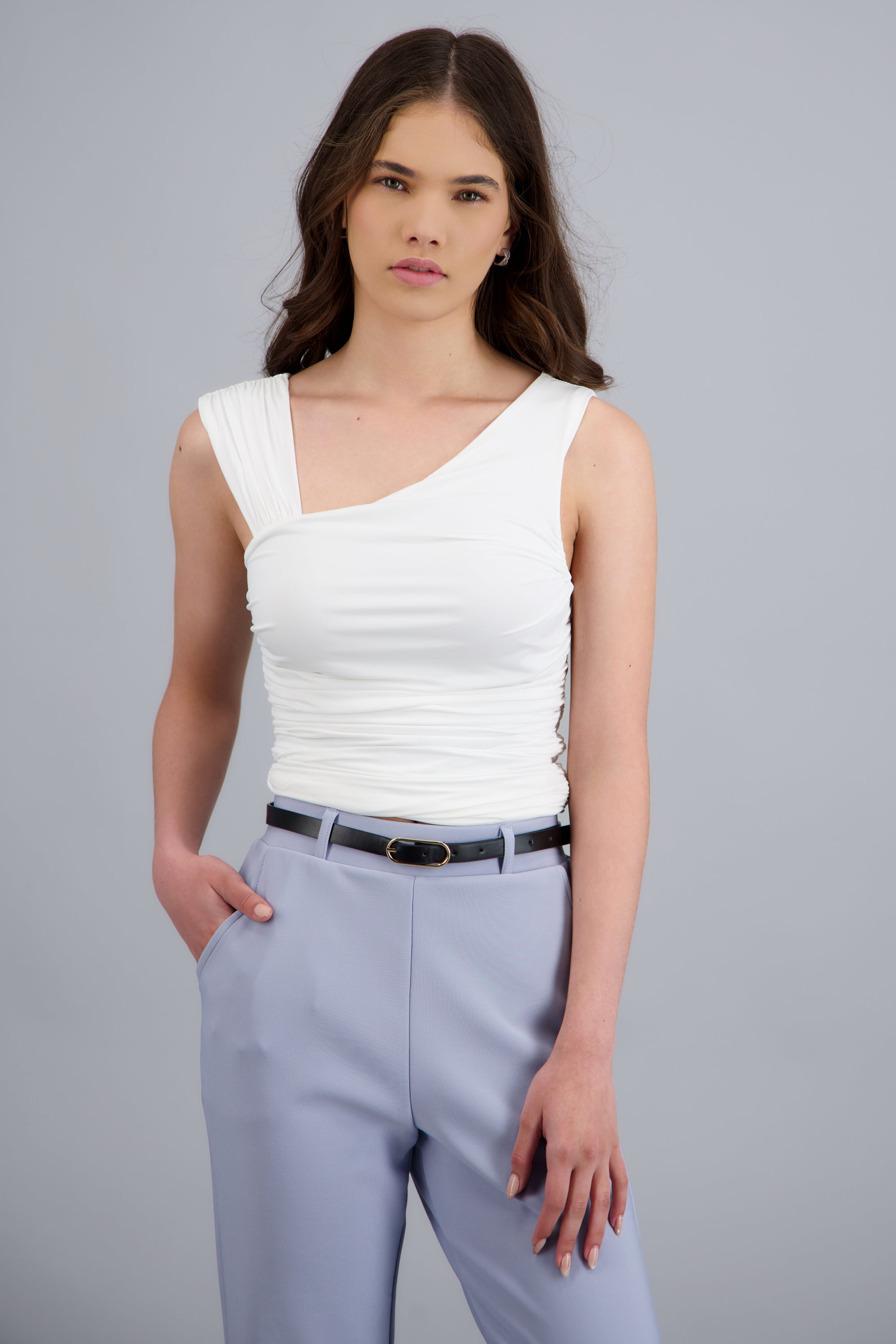 Top asimetrico drapeado BLANCO