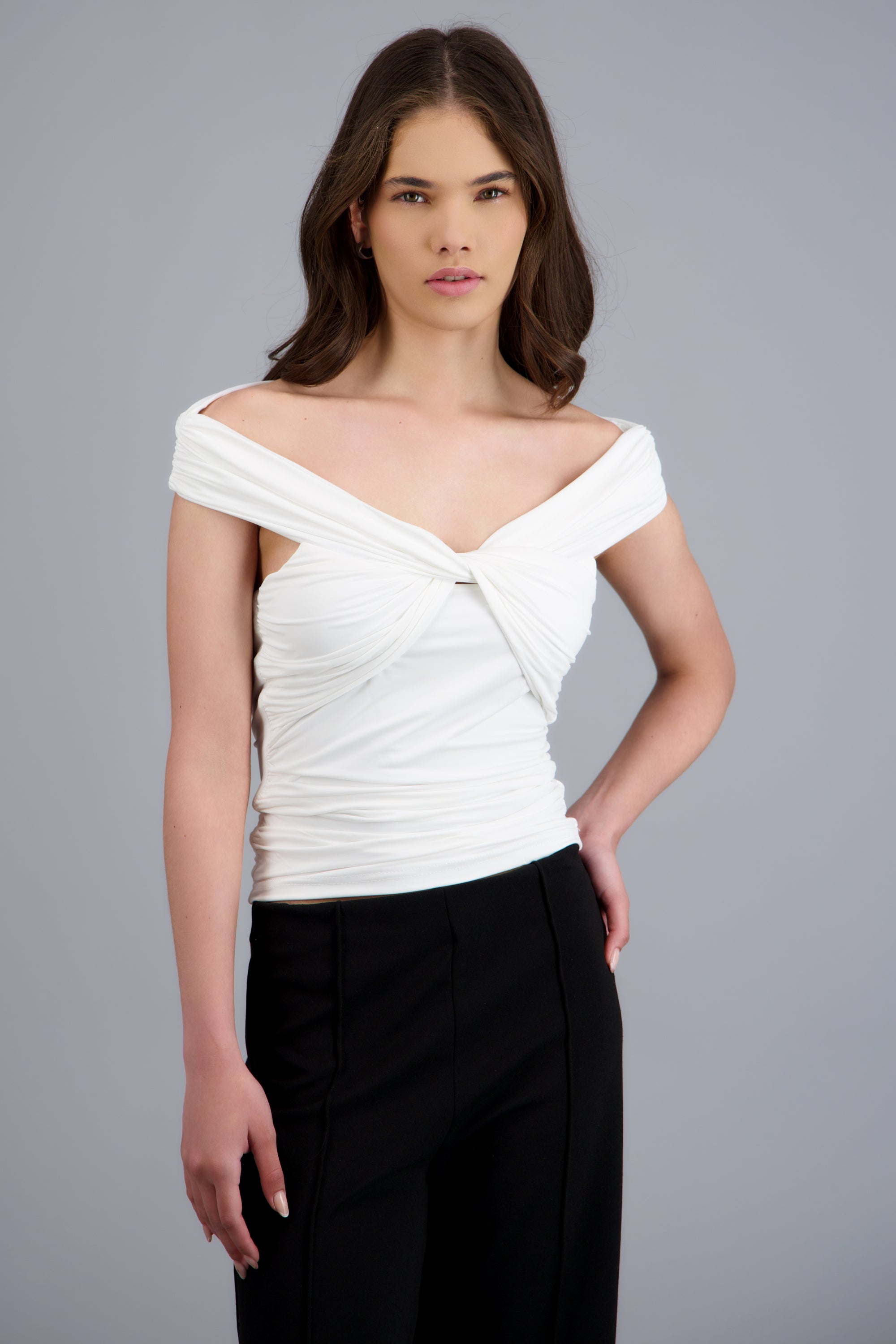 Top drapeado con escote cruzado BLANCO