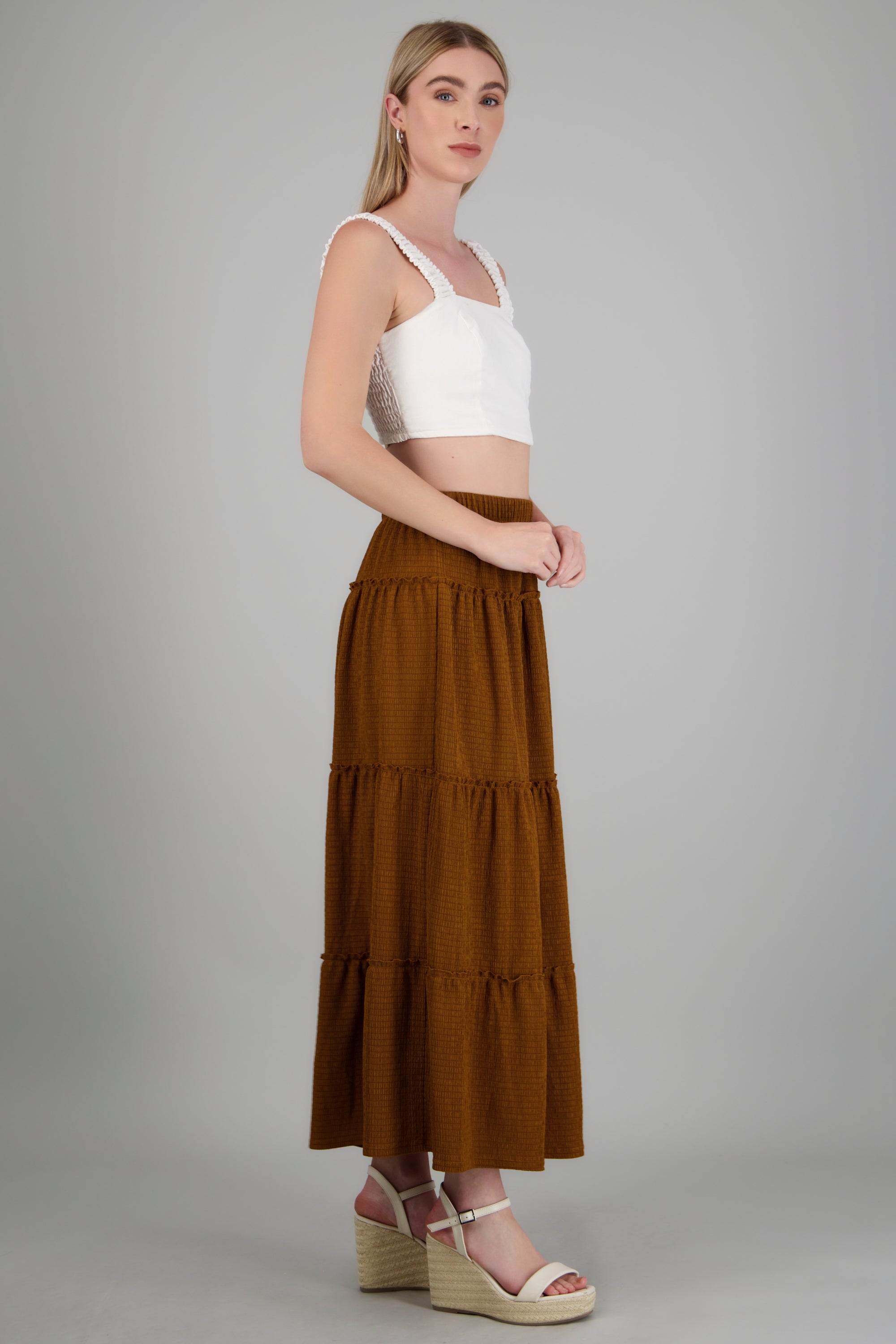 Falda maxi detalle olanes CAMELLO