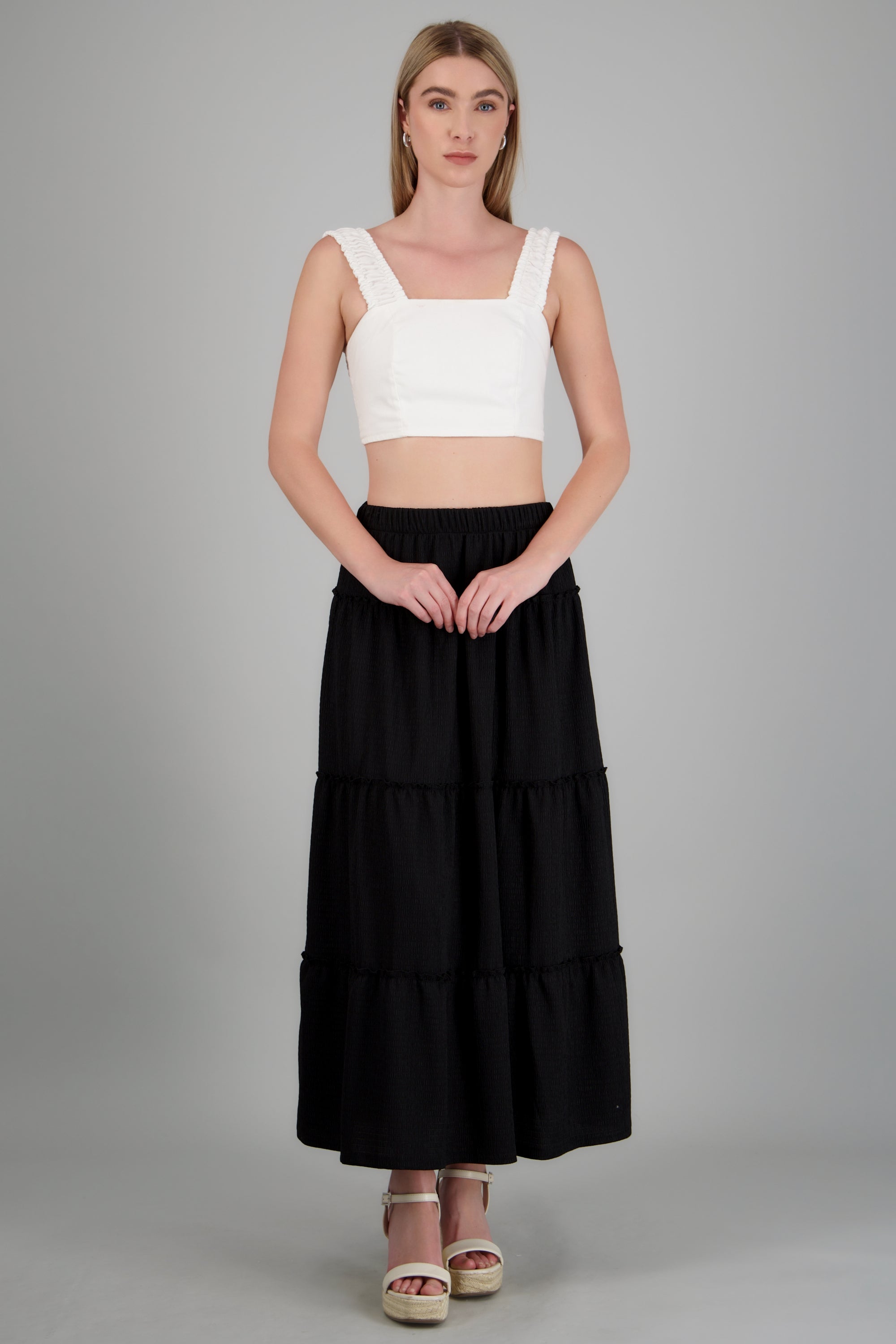 Falda maxi detalle olanes NEGRO