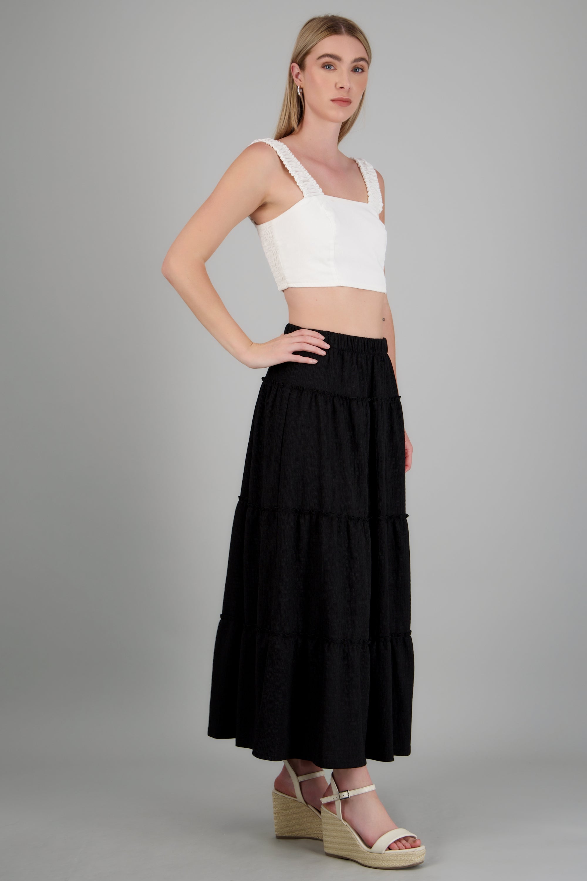 Falda maxi detalle olanes NEGRO