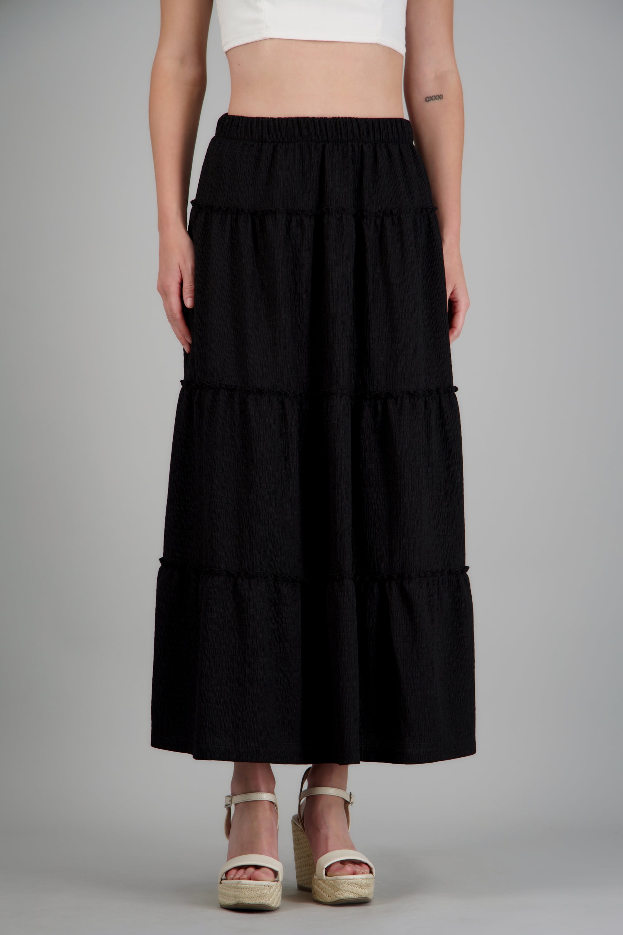 Falda maxi detalle olanes NEGRO