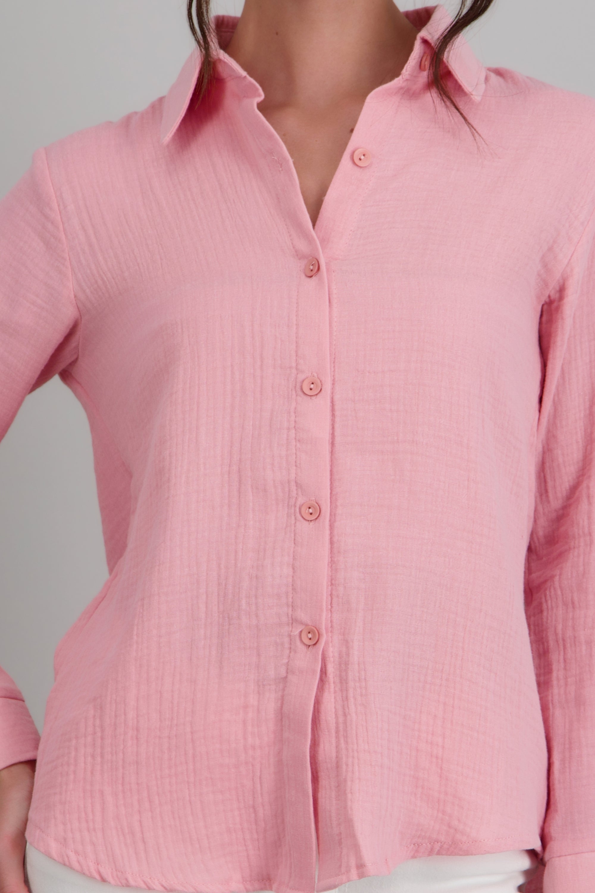 Camisa oversize detalle textura ROSA PASTEL