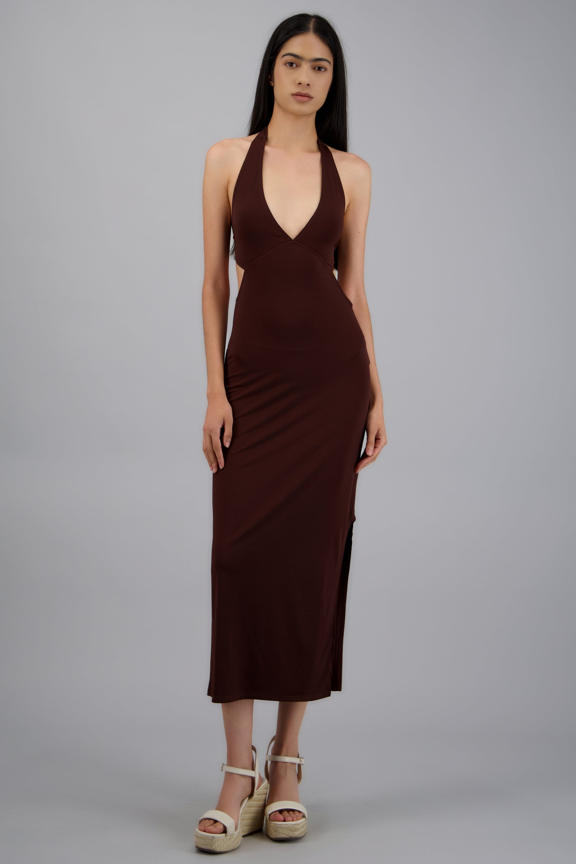 Vestido halter cut out CHOCOLATE