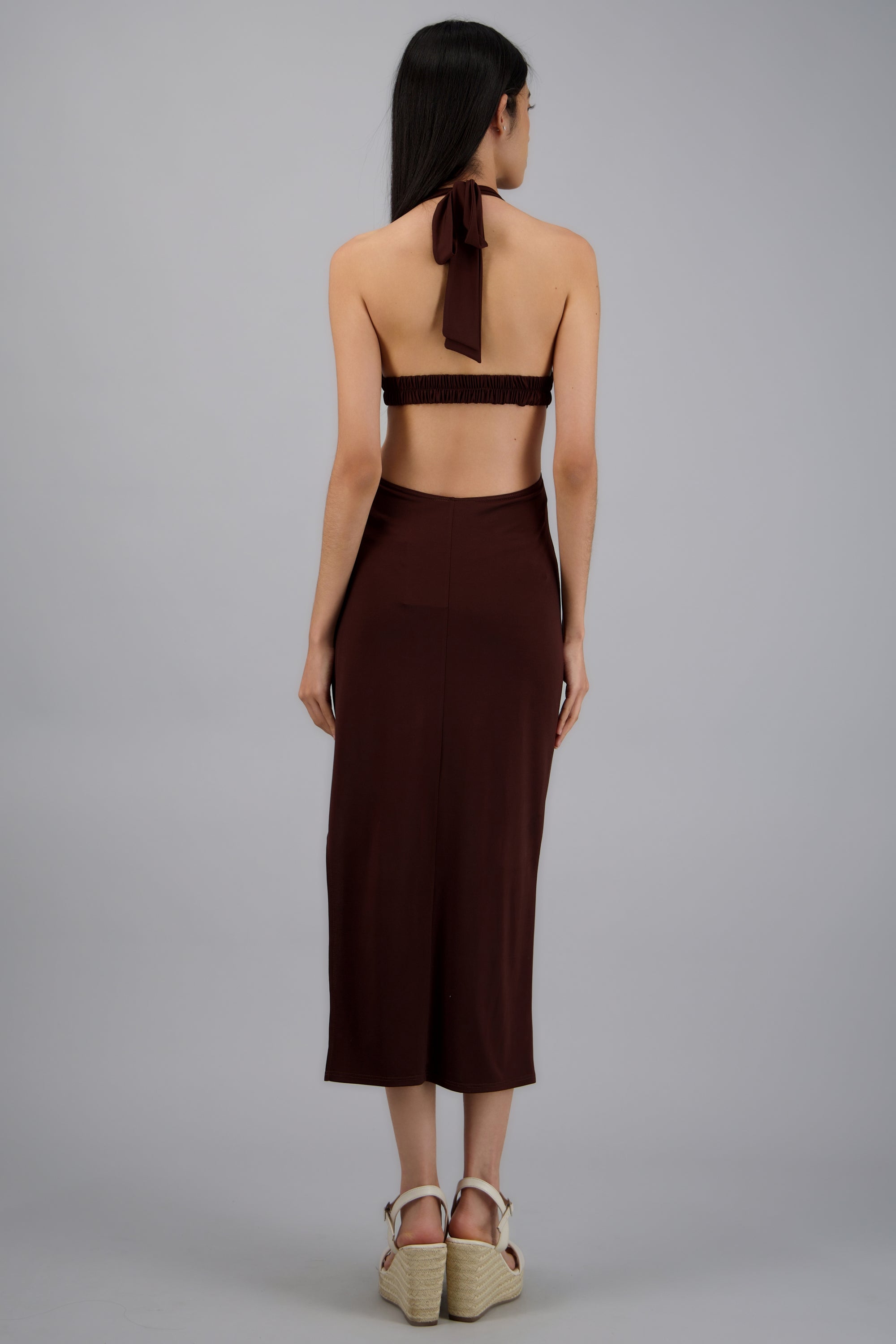 Vestido halter cut out CHOCOLATE