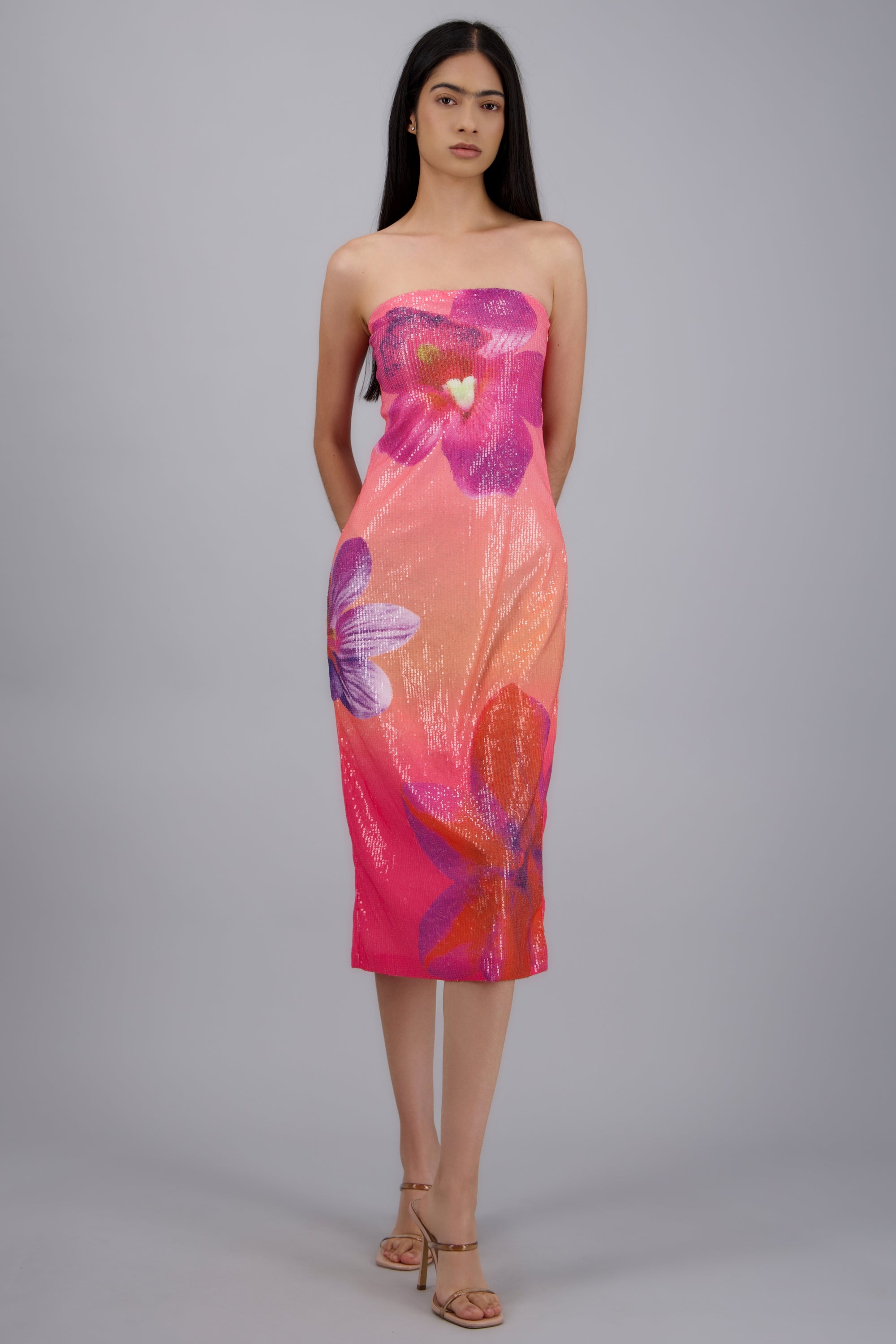 Vestido strapples flores detalle brillos FIUSHA COMBO