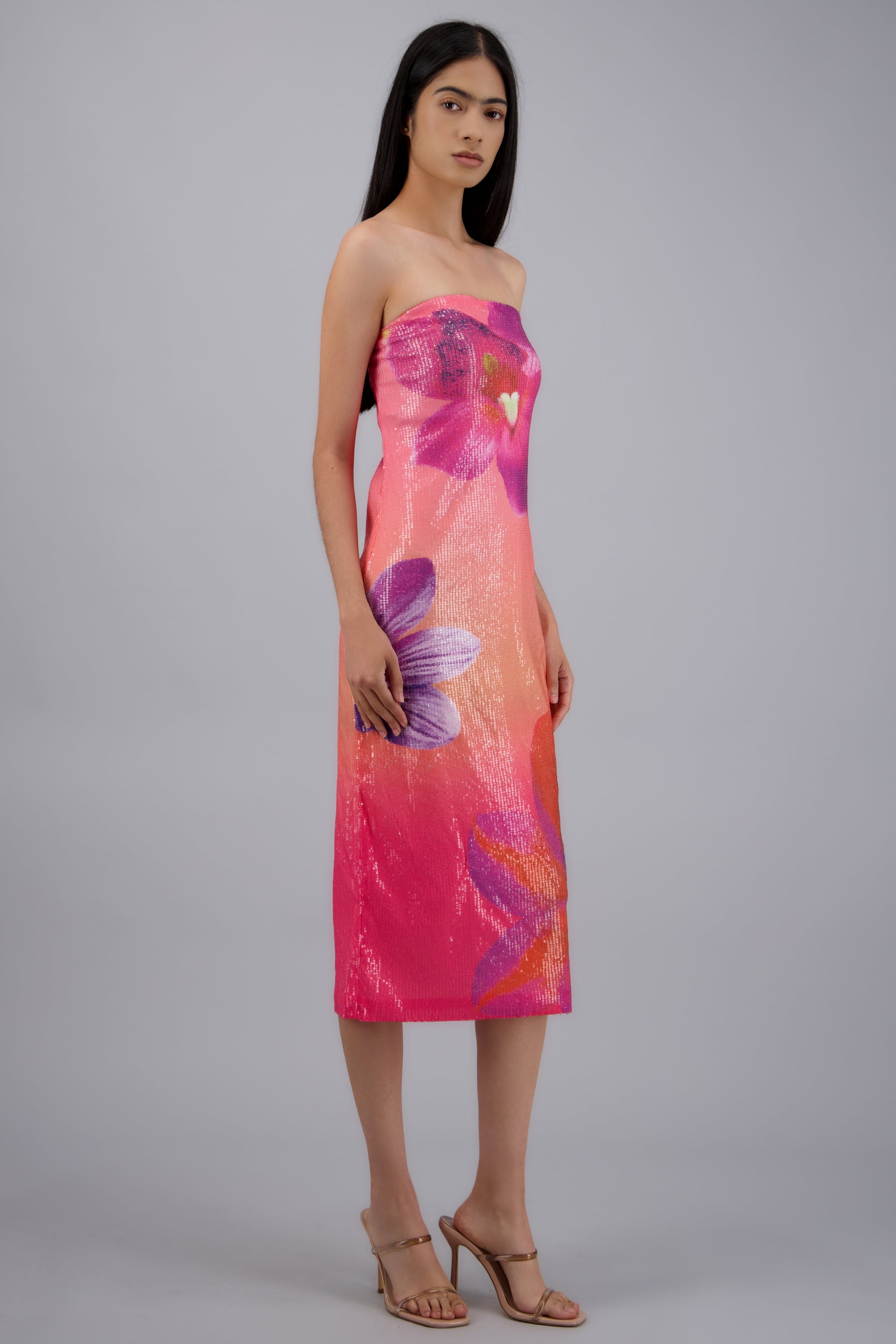 Vestido strapples flores detalle brillos FIUSHA COMBO