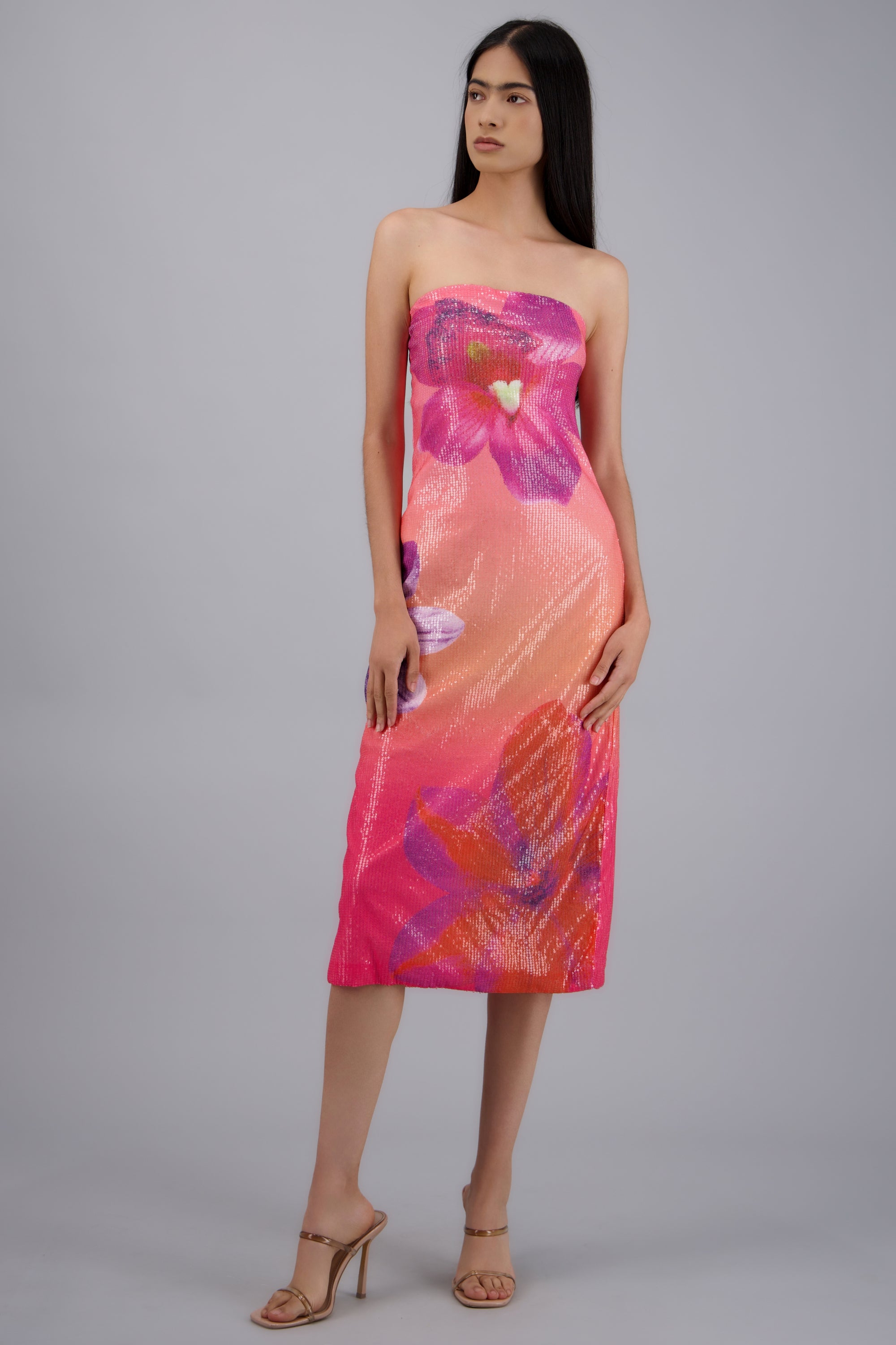 Vestido strapples flores detalle brillos FIUSHA COMBO