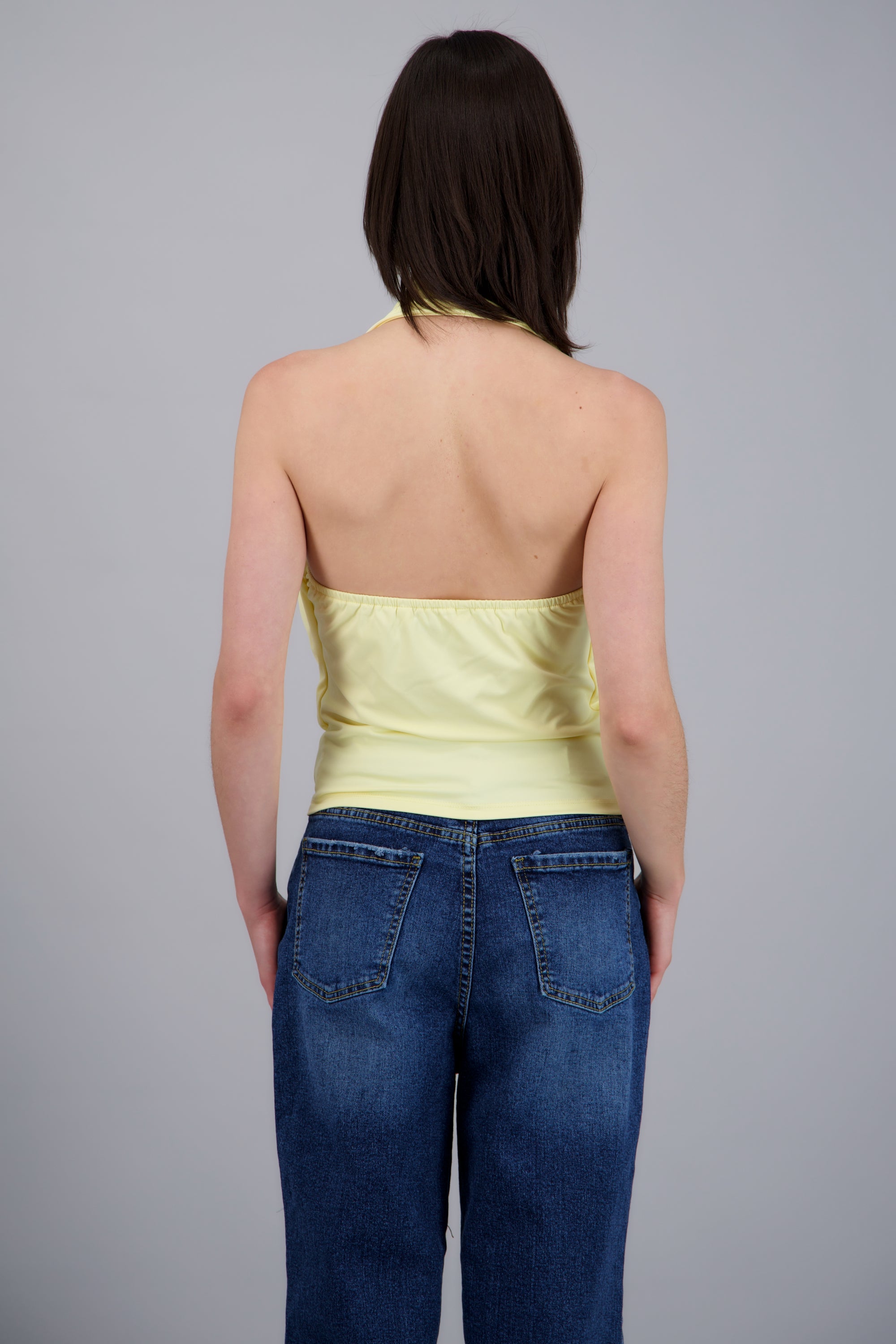 Top halter cascada con hebilla AMARILLO PASTEL