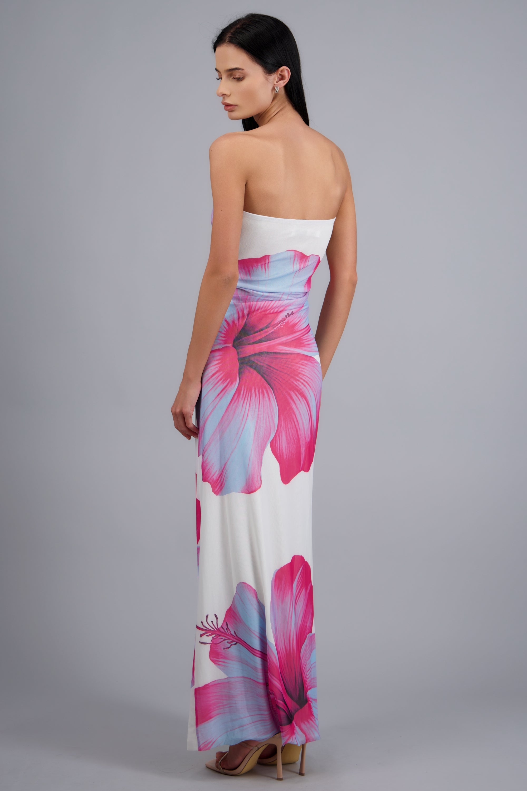 Vestido maxi strapples mesh flores FIUSHA COMBO