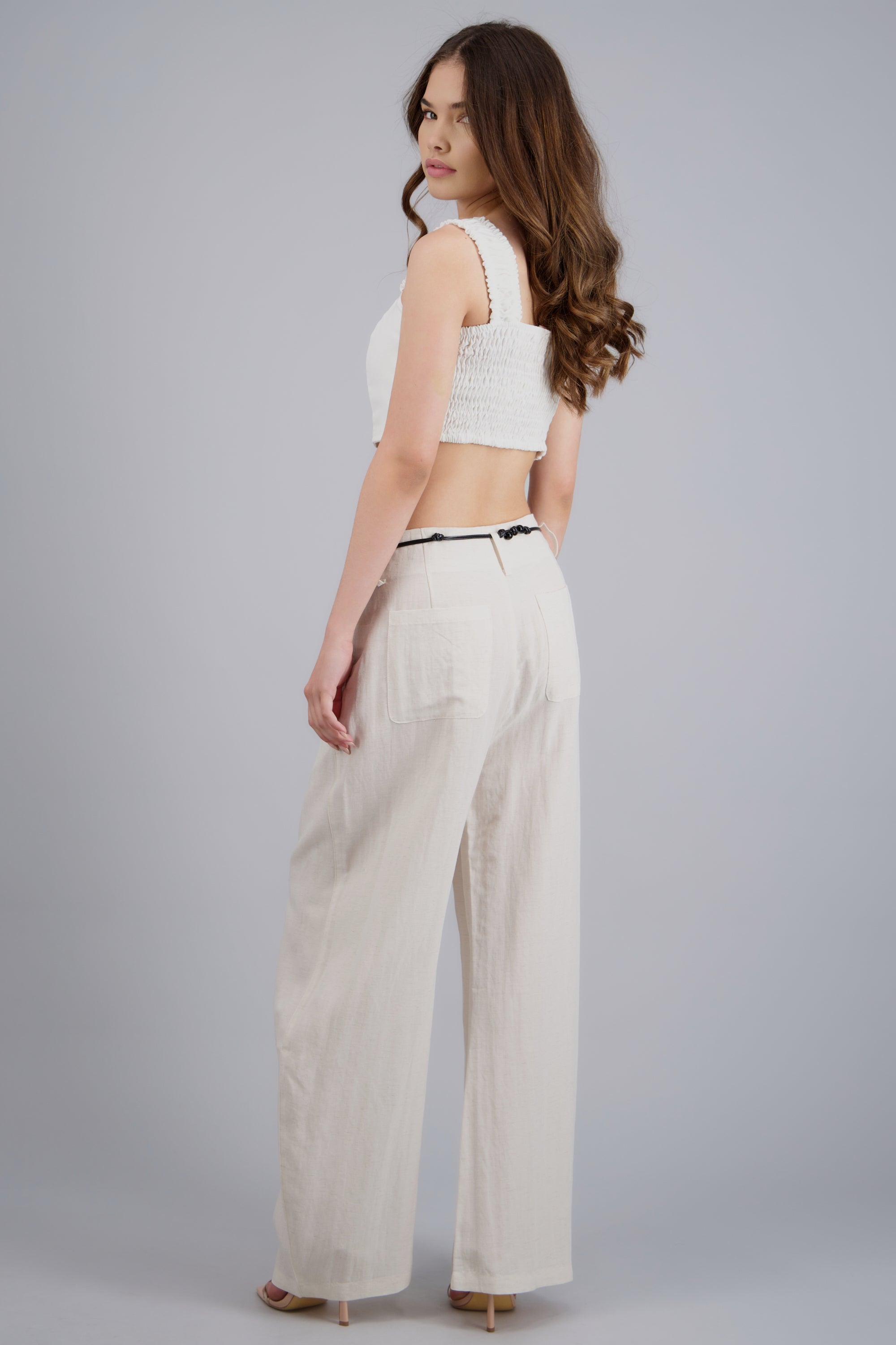 Pantalon wide leg detalle cinturon BEIGE