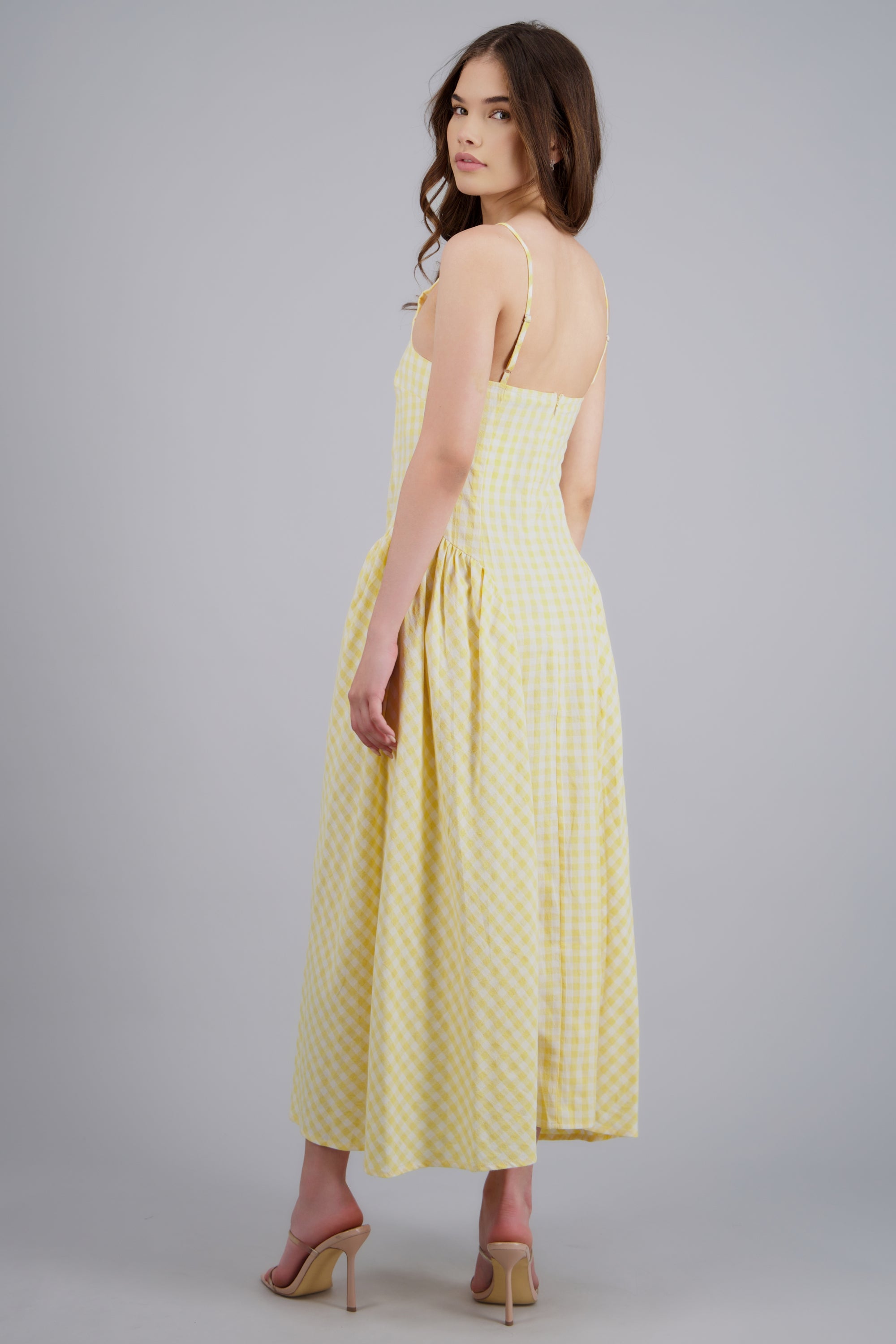 Vestido midi con tirantes gingham AMARILLO