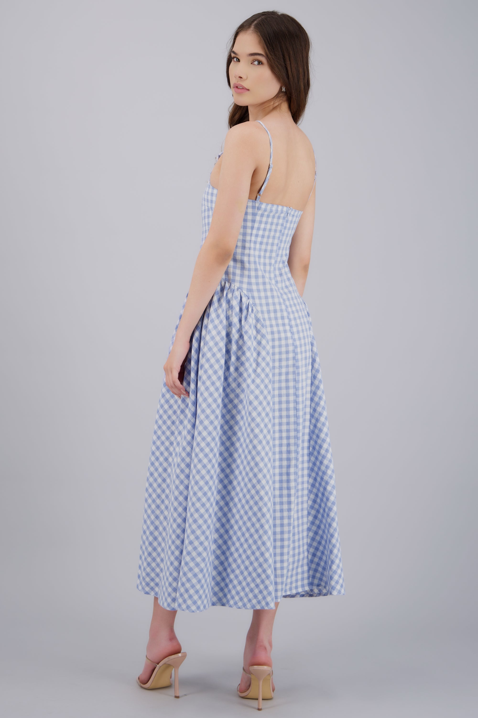 Vestido midi con tirantes gingham AZUL