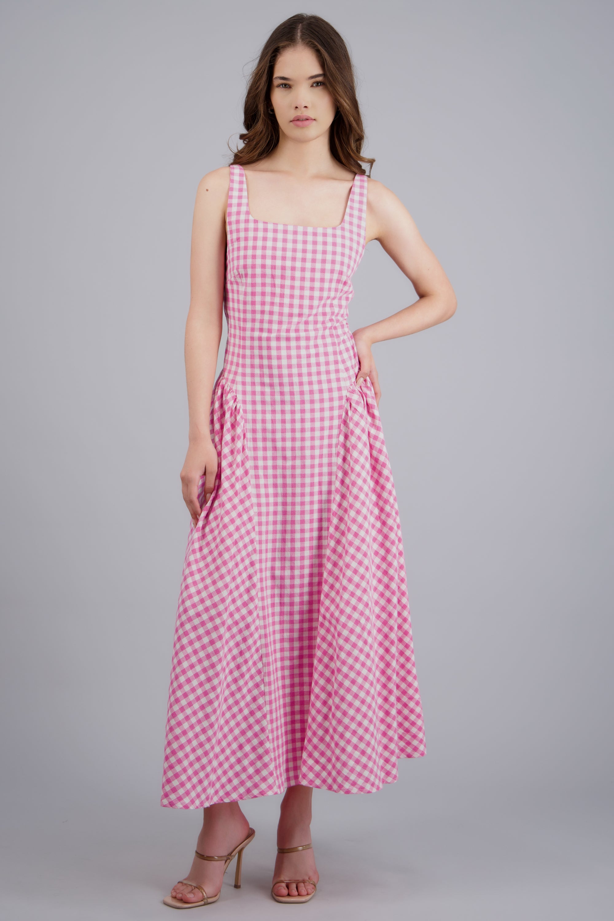 Vestido midi con tirantes gingham ROSA