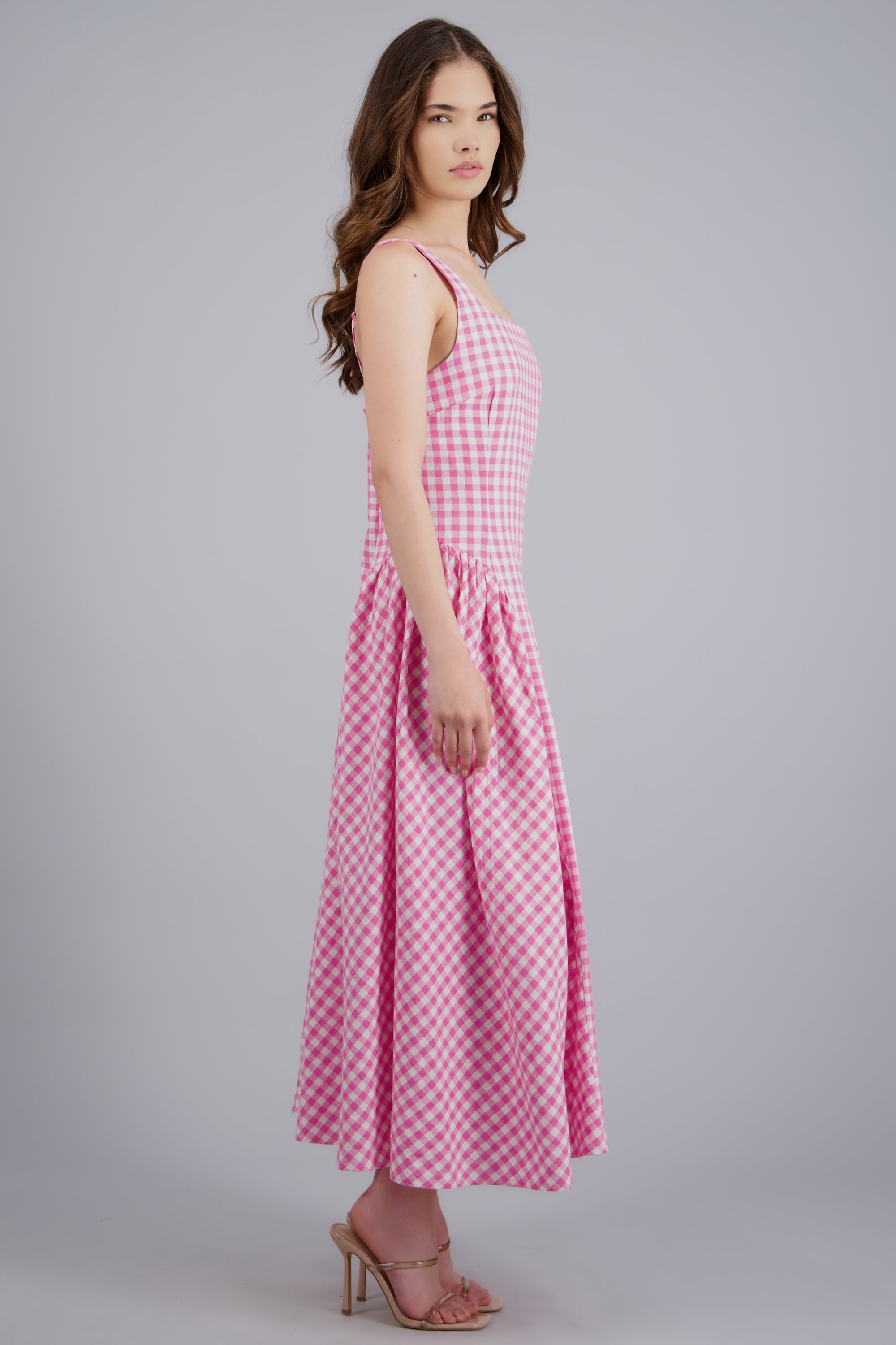 Vestido midi con tirantes gingham ROSA