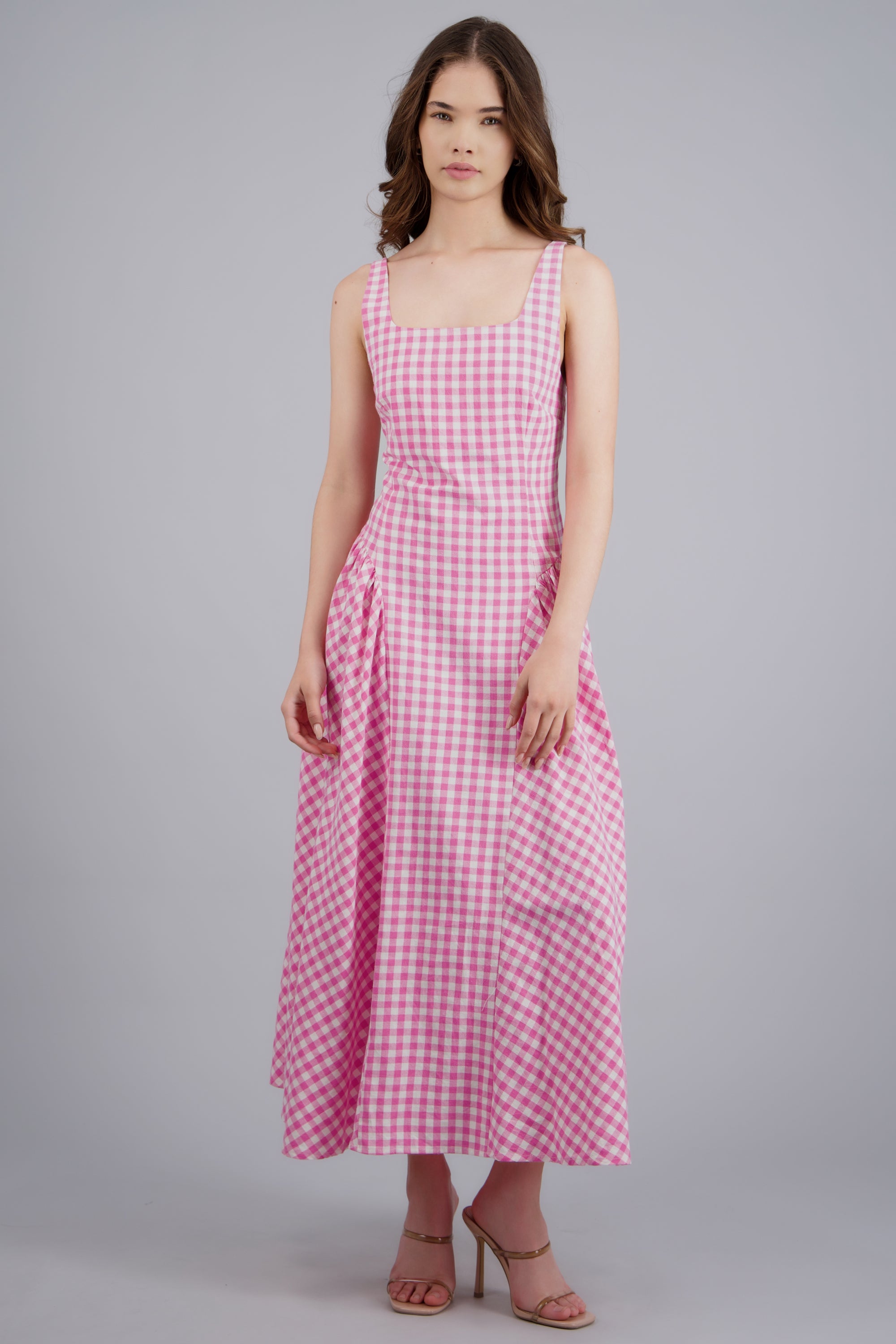 Vestido midi con tirantes gingham ROSA