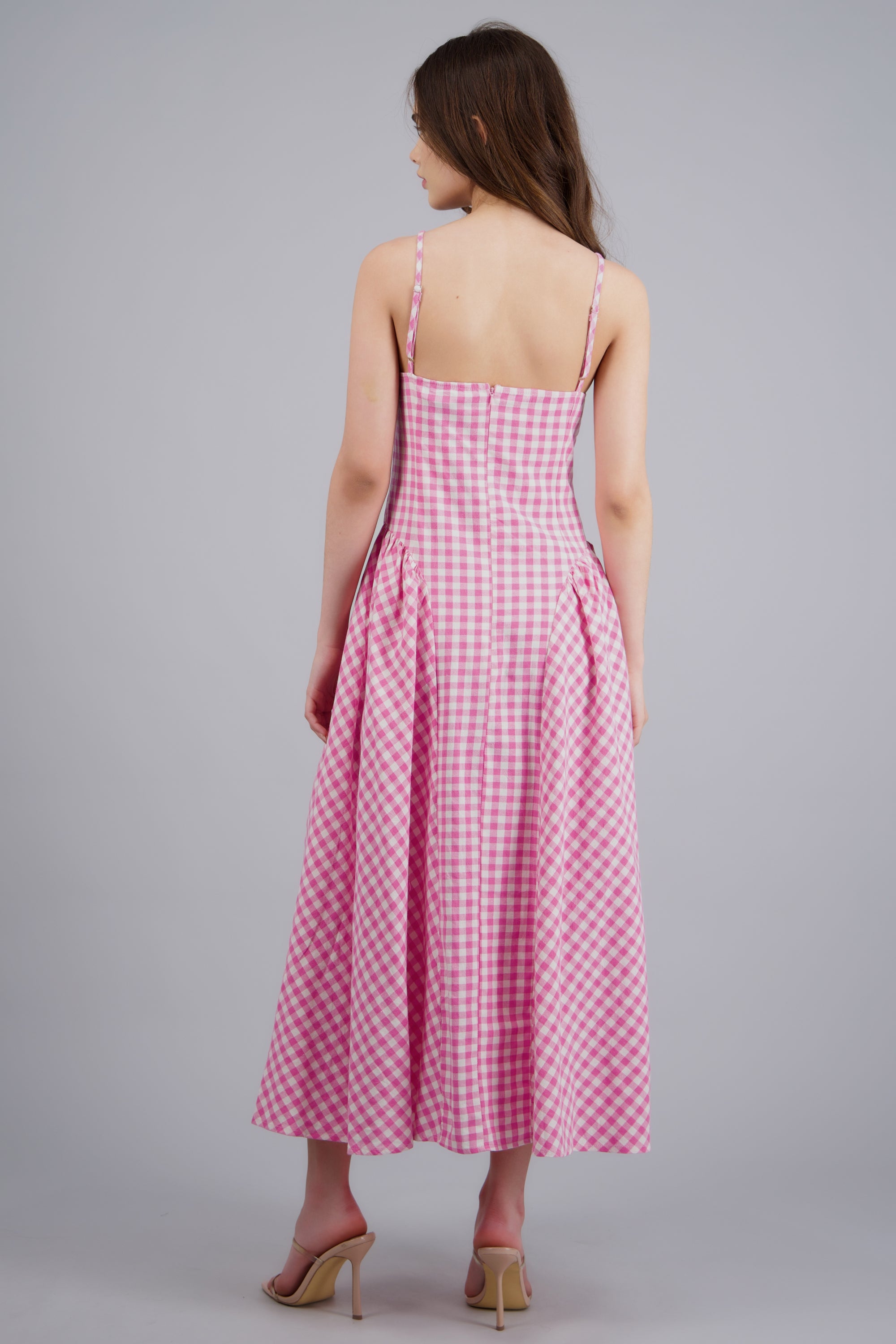 Vestido midi con tirantes gingham ROSA