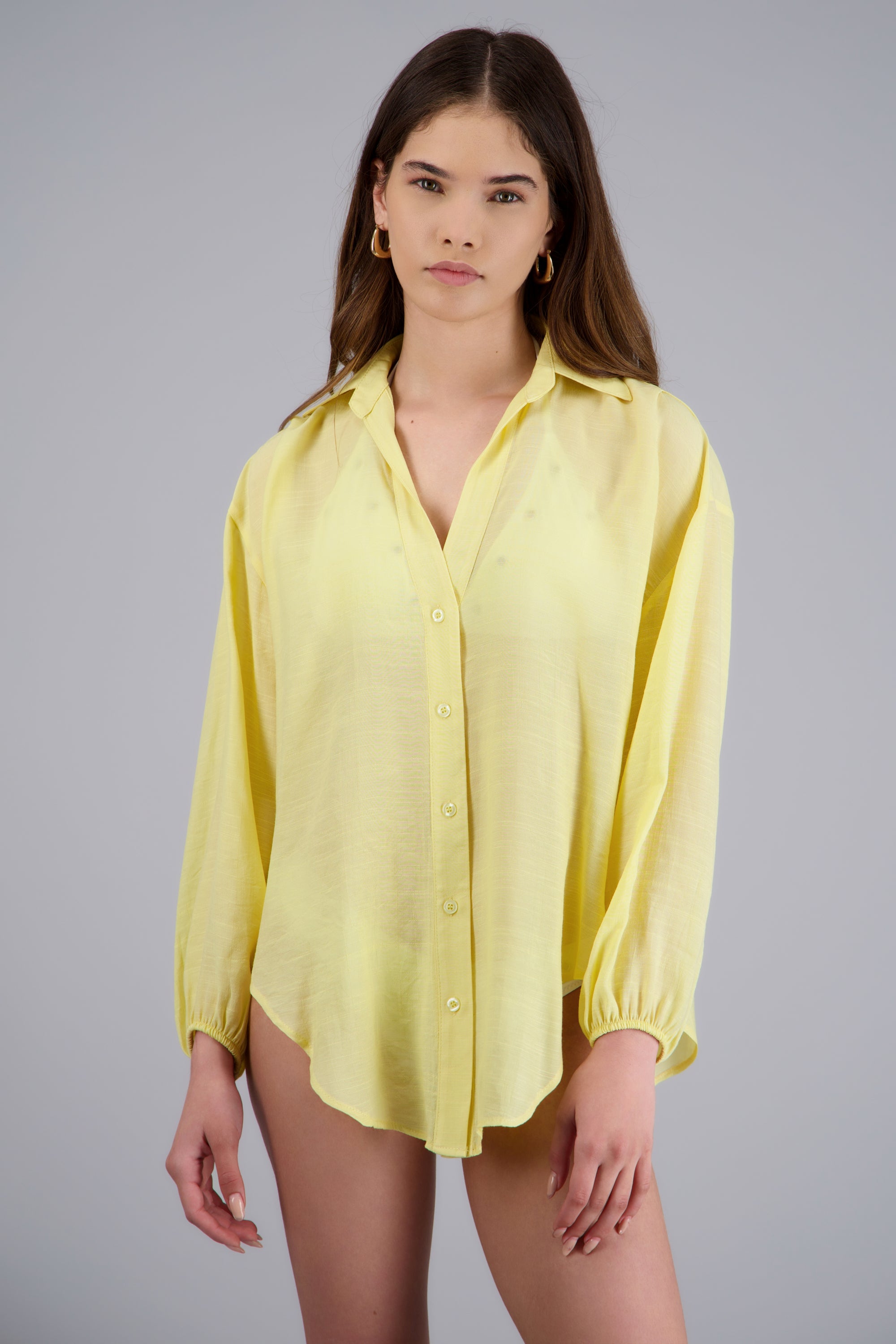 Camisa over ligera manga larga AMARILLO PASTEL