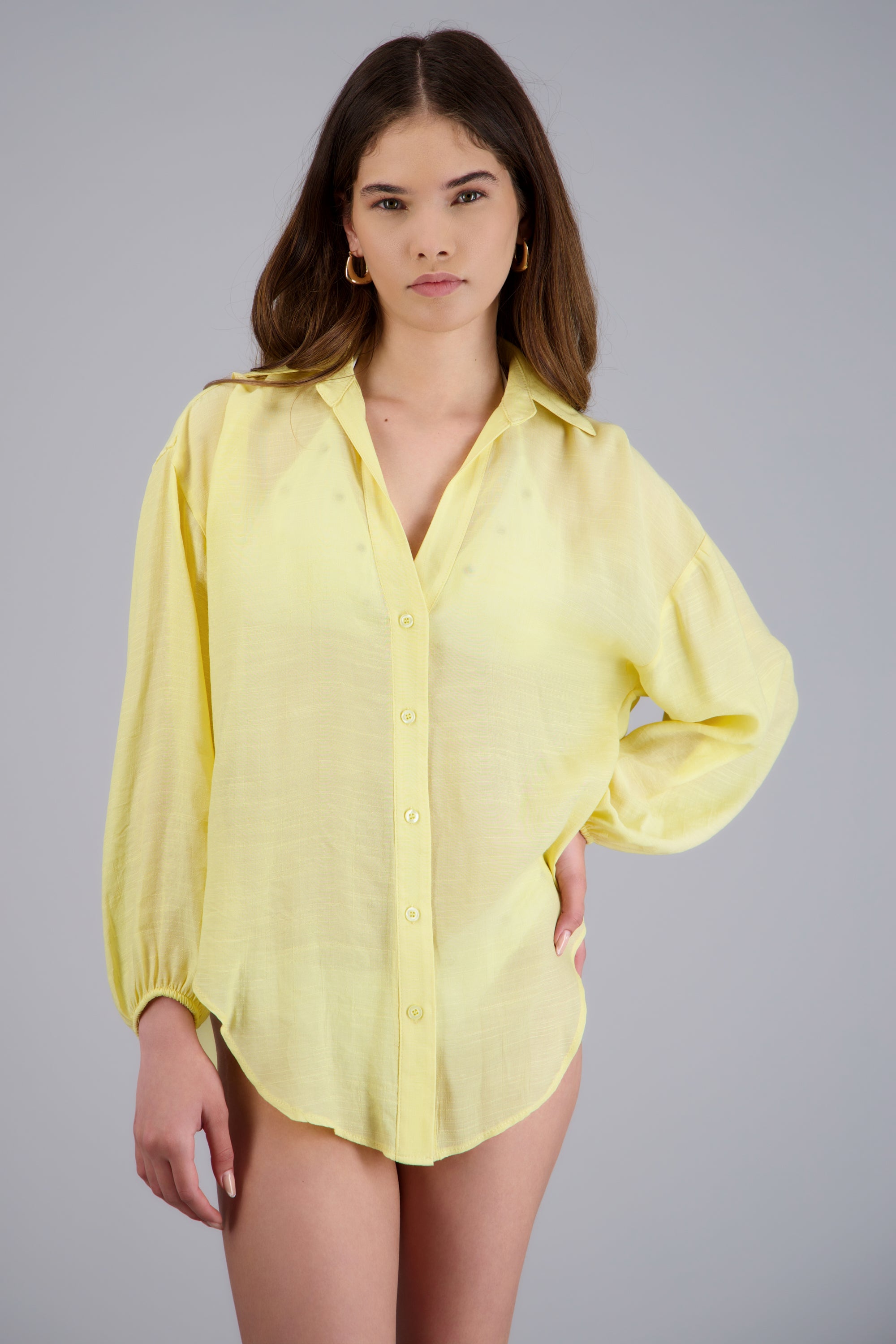 Camisa over ligera manga larga AMARILLO PASTEL