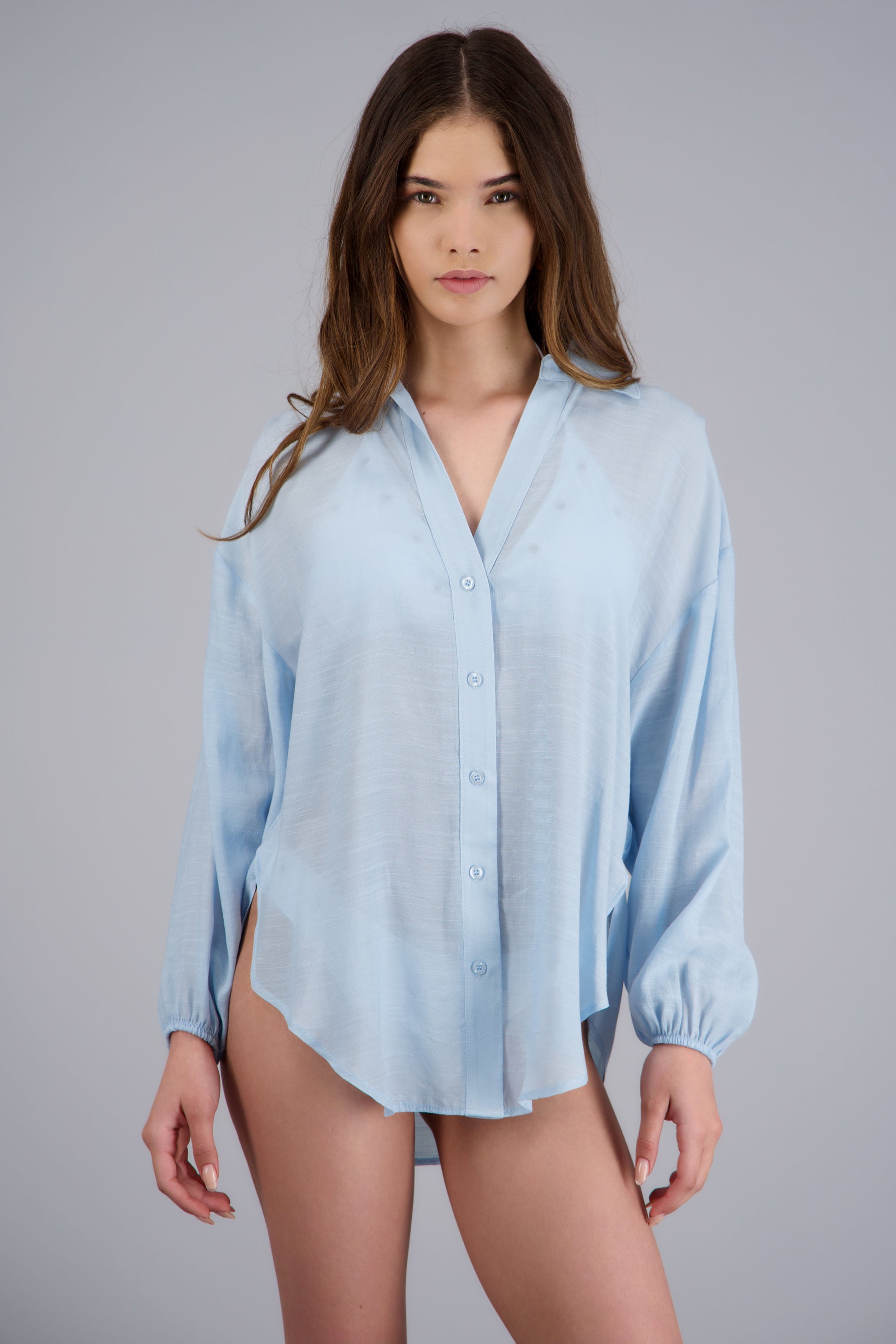 Camisa over ligera manga larga AZUL PASTEL