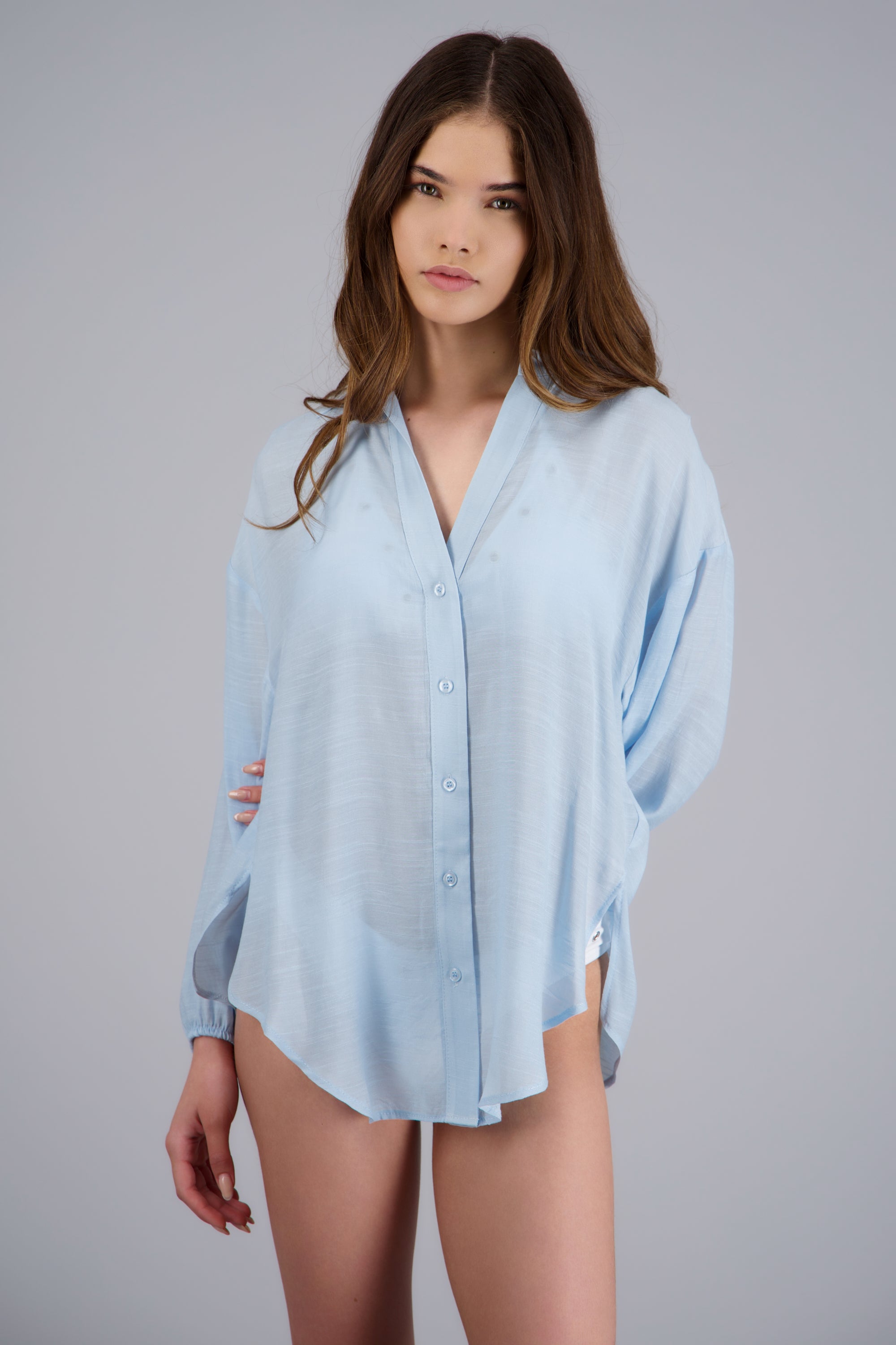 Camisa over ligera manga larga AZUL PASTEL