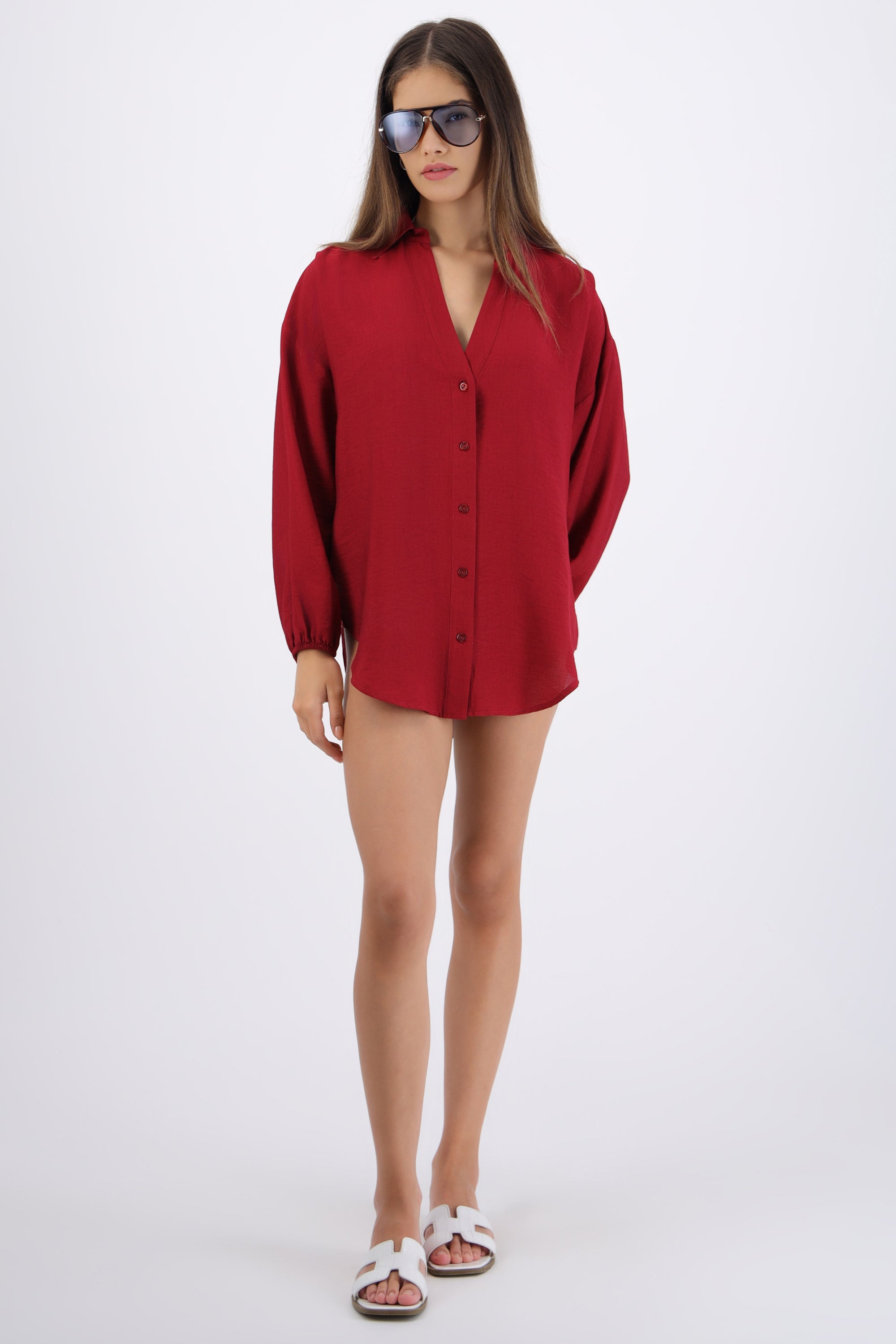 Camisa over ligera manga larga CIRUELA