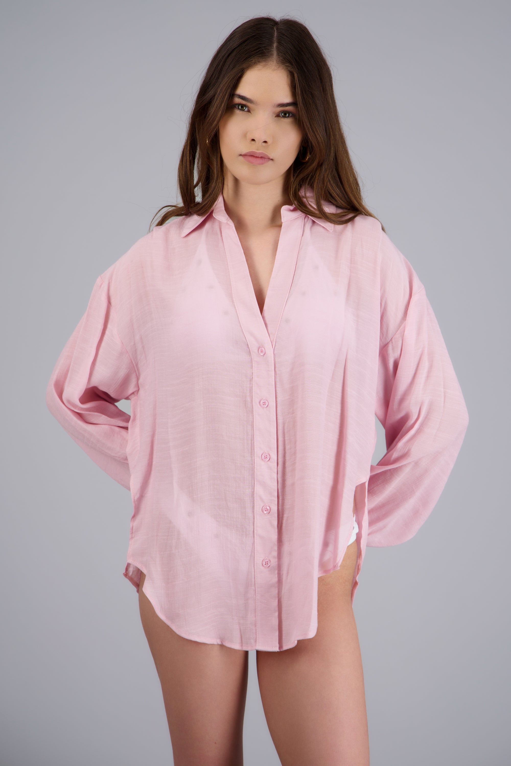Camisa over ligera manga larga ROSA PASTEL