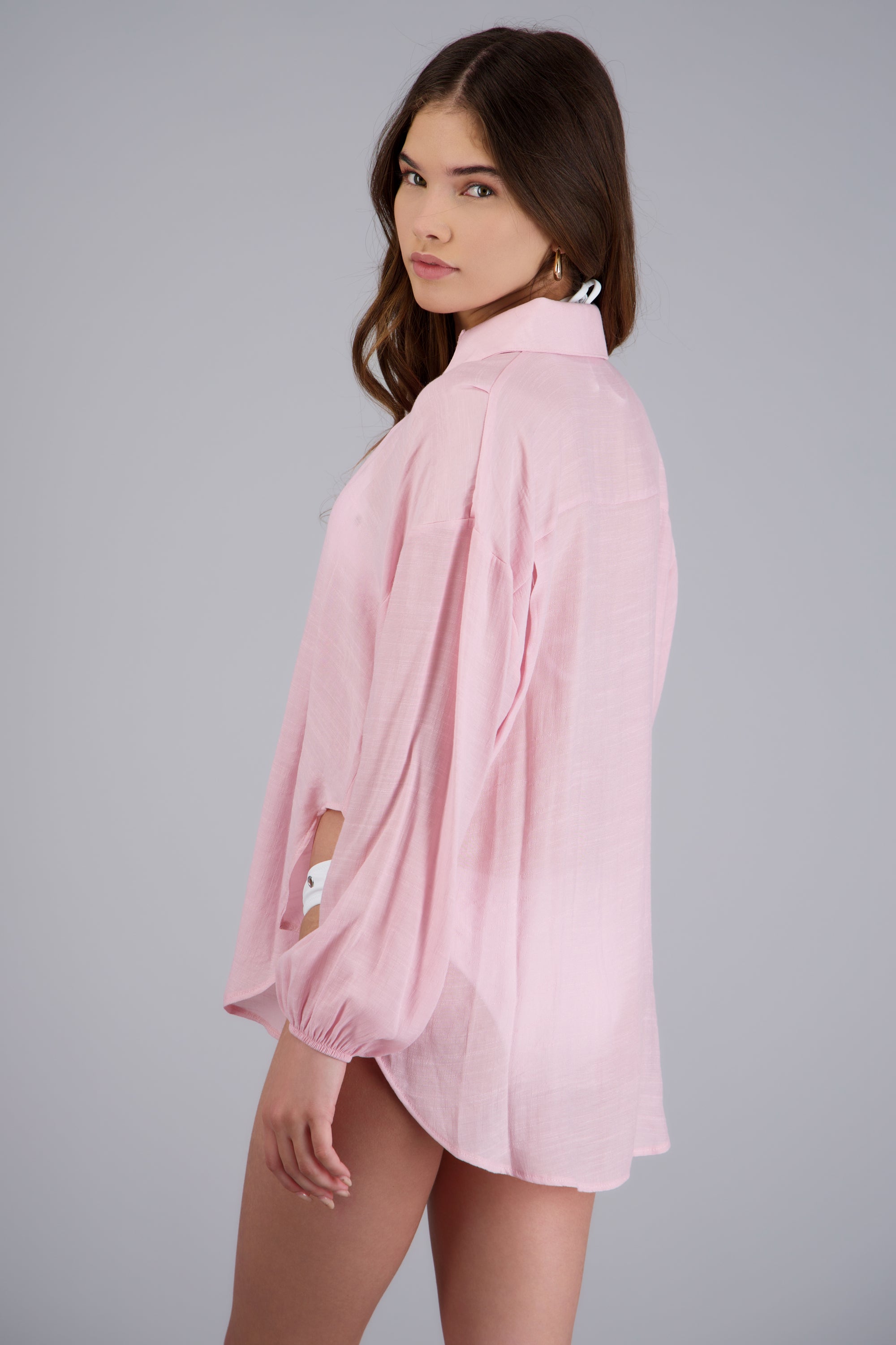 Camisa over ligera manga larga ROSA PASTEL