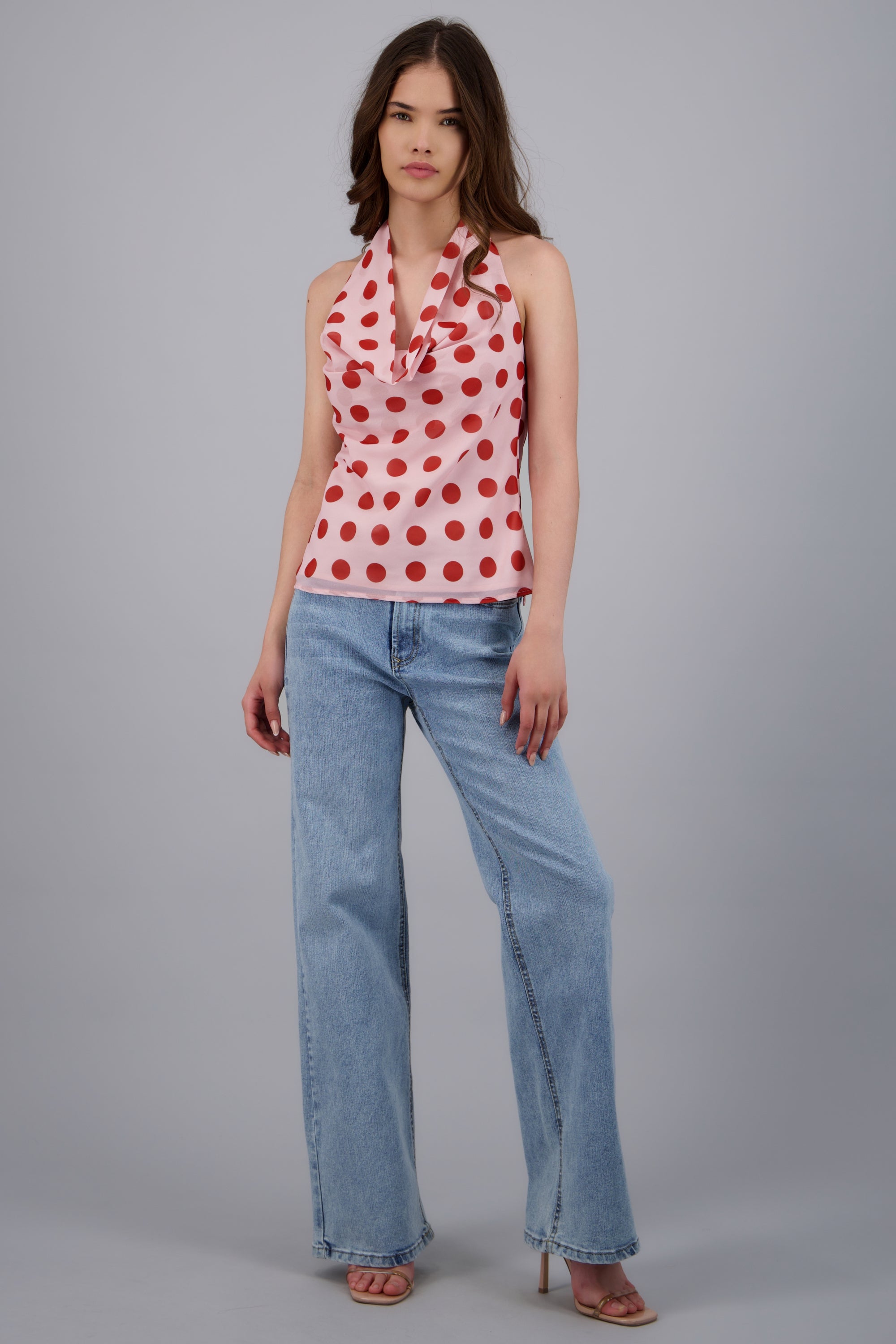 Top cuello cascada polka dots
