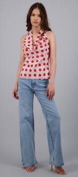 Top cuello cascada polka dots