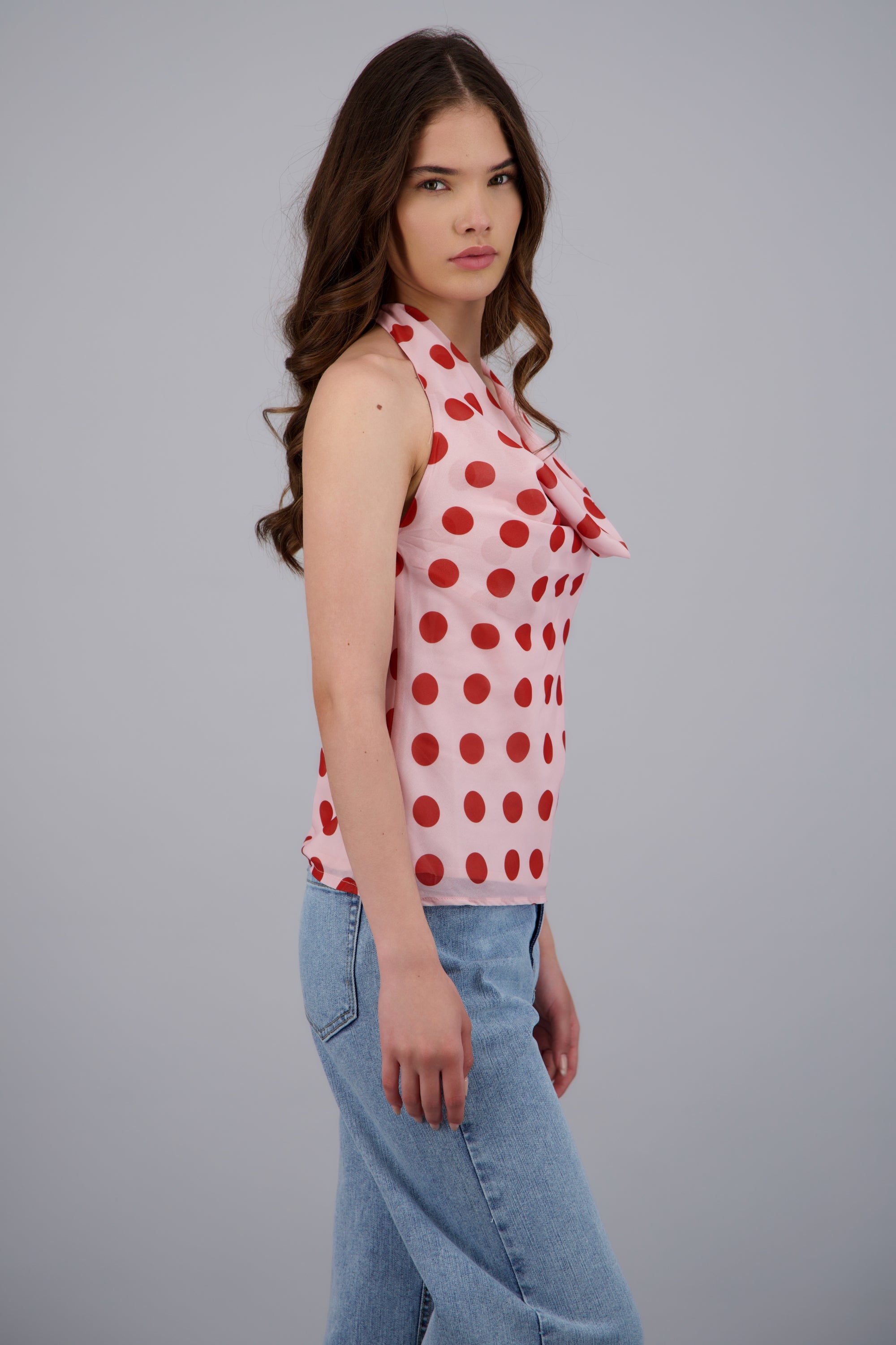 Top cuello cascada polka dots