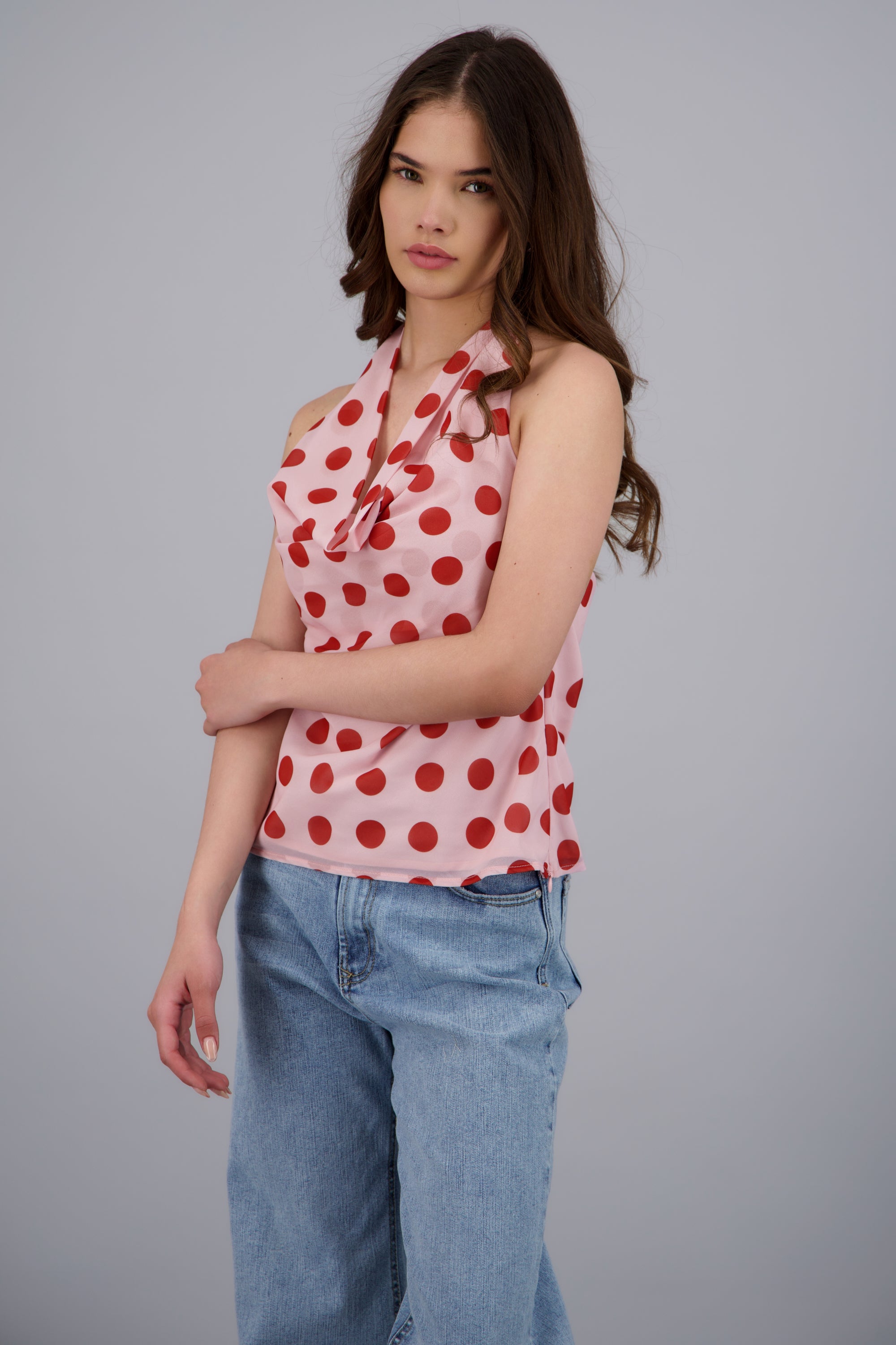 Top cuello cascada polka dots