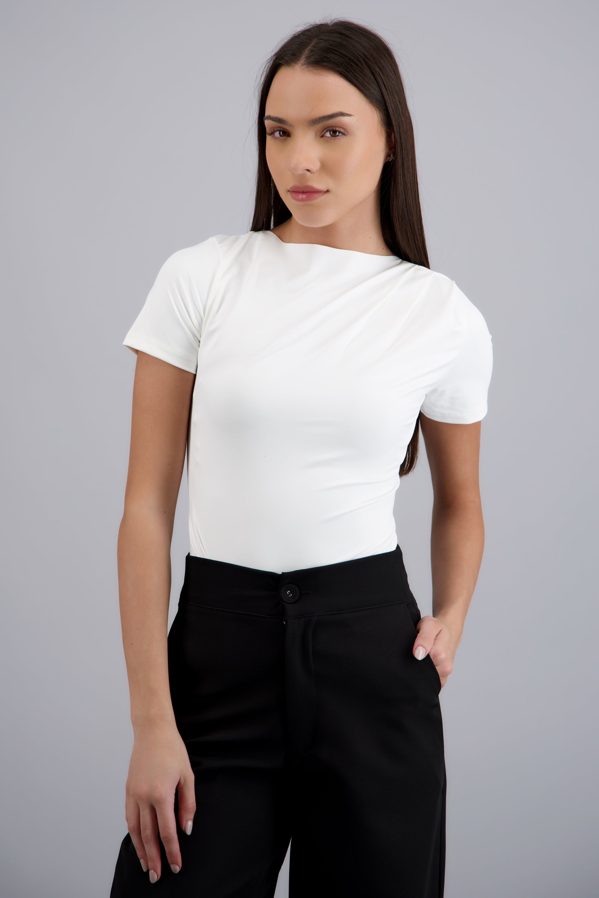 Bodysuit manga corta detalle plizado BLANCO