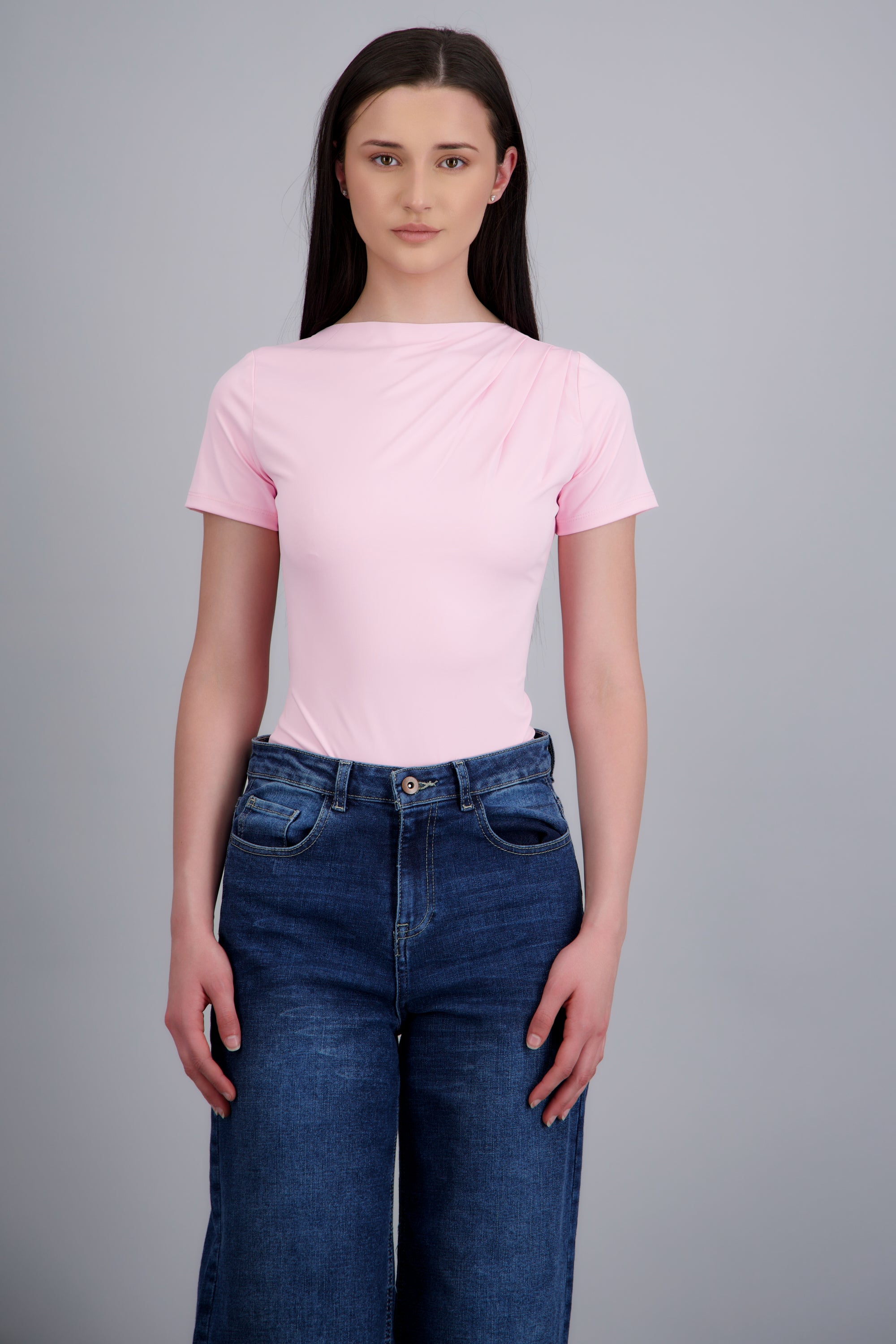 Bodysuit manga corta detalle plizado ROSA PASTEL